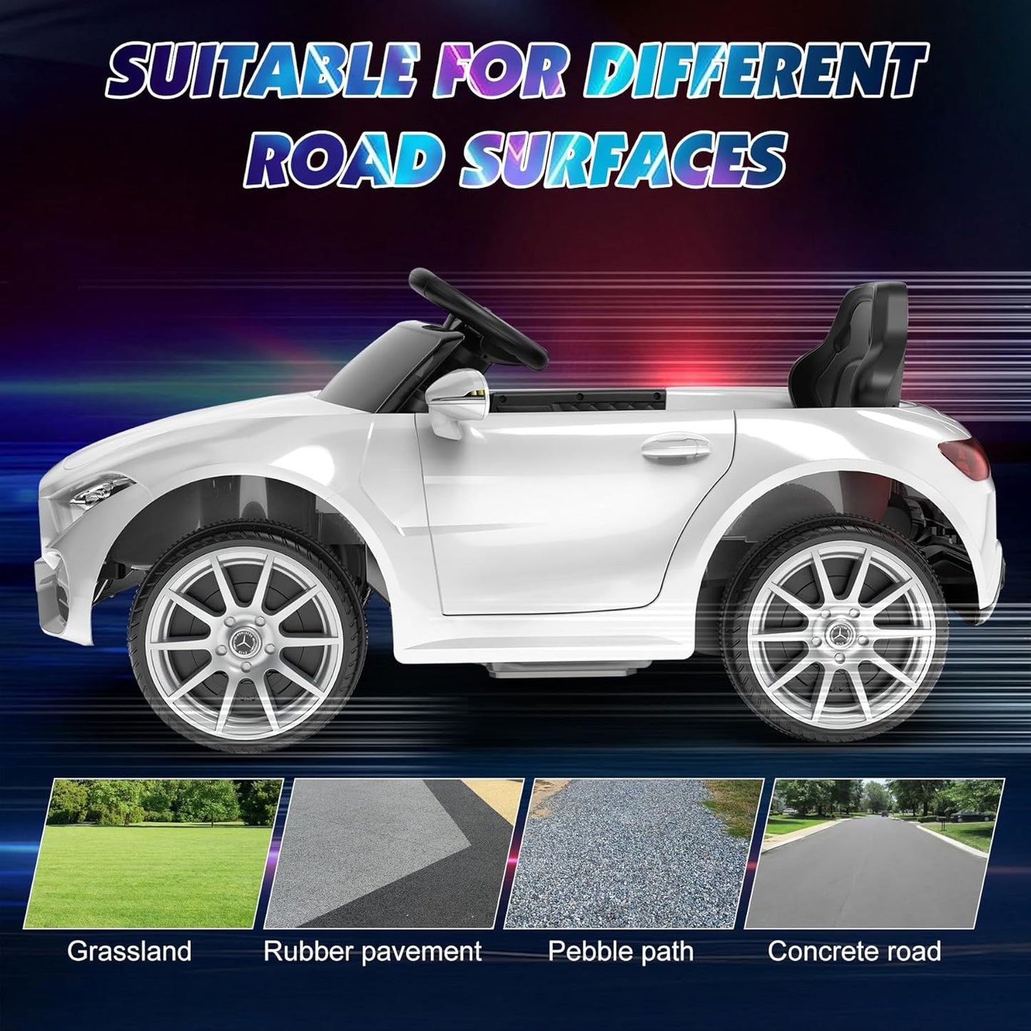 12V Kids Ride On Car with 2.4G Remote Control,Battery Powered Electric Car Ride On Vehicle Double Doors, 5 Point Safety Belt,LED Light (SC-White)