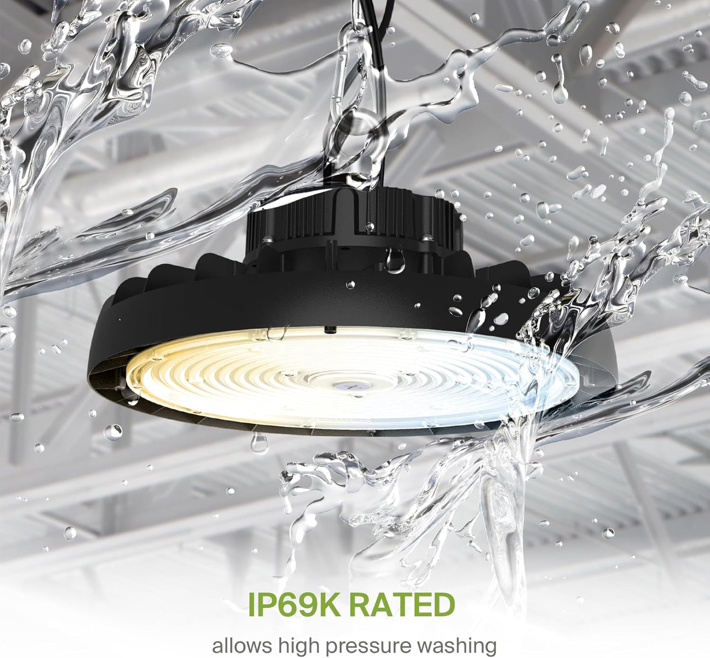 ASD LED High Bay UFO Light Fixture, Commercial Shop Lighting | 3CCT, Dimmable, IP69K Waterproof, DLC Premium, UL Listed | 300W 47700LM 3000-5000K 100-277V | Warehouse, Garage, Workshop Lamp | Black