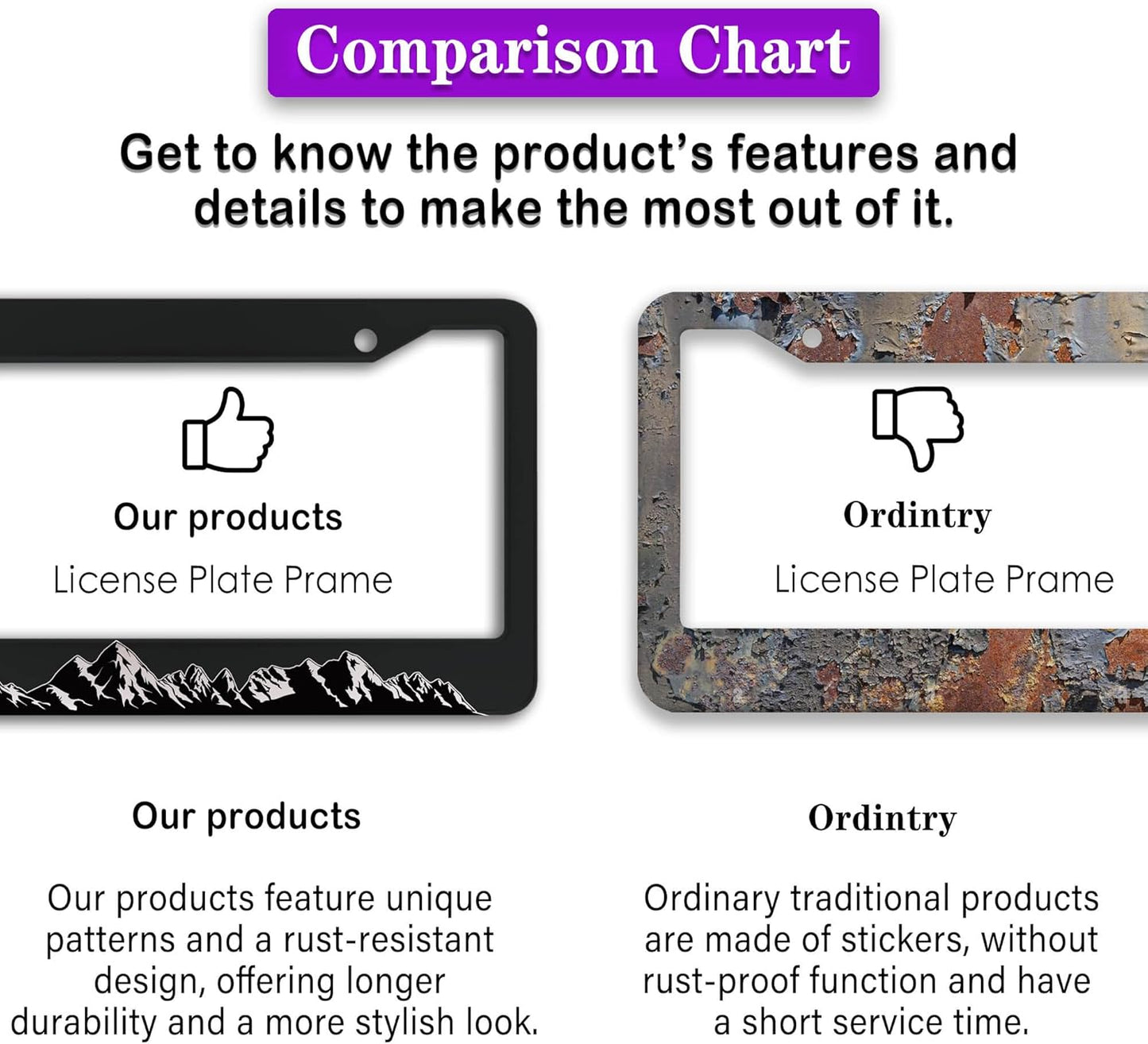 License Plate Frames for Men Black and White License Plate Frame for Women Mountains Aluminum Metal Car Accessory 2 Pack with Screw Covers Set