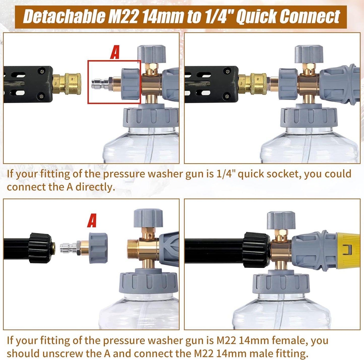Tool Daily Foam Cannon, Adjustable Foam Blaster, Snow Foam Lance with M22 and 1/4 Inch Quick Connect, Additional Orifice Nozzle 1.1mm, 1.5 Liter