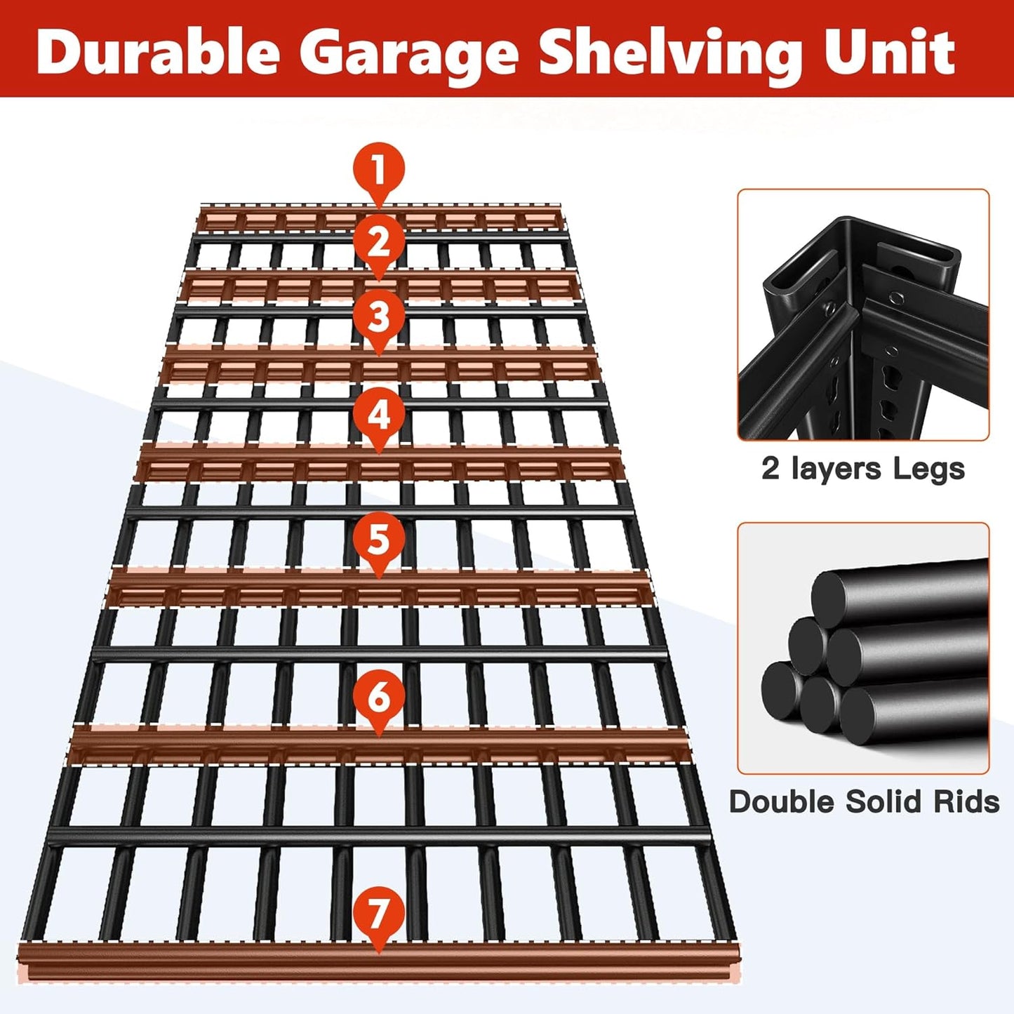 REIBII 84" H Garage Shelving, 6-Tier Storage Shelves Heavy Duty Loads 3500LBS, 48" W Adjustable Garage Shelves, Metal Shelving for Basement, Warehouse, 84" H x 48" W x 20" D