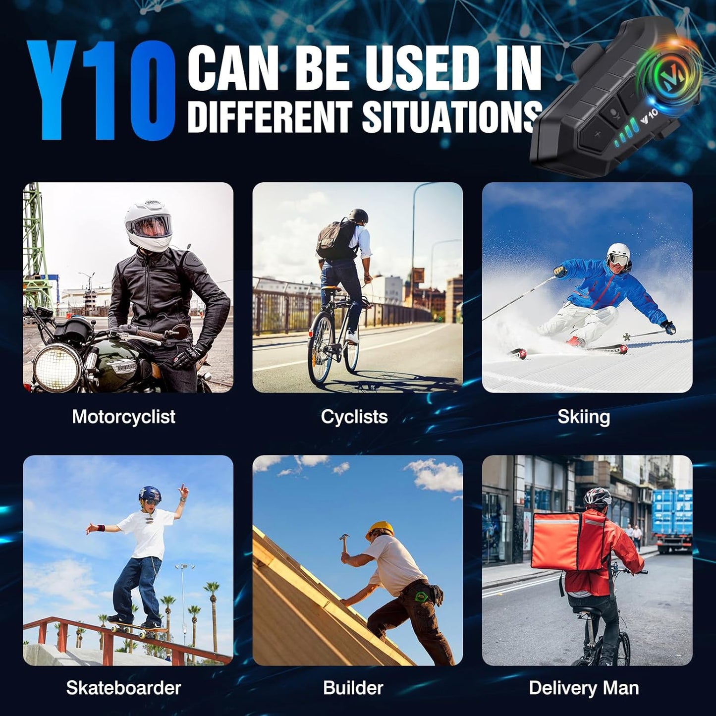 FEYA Motorcycle Helmet Speakers High Battery Life Helmet Headphone IPX6 Automatic Answer/Call Music Control/Intelligent Noise/Wake up Siri, 2 Different Types of Mic - Compatible with All Helmets