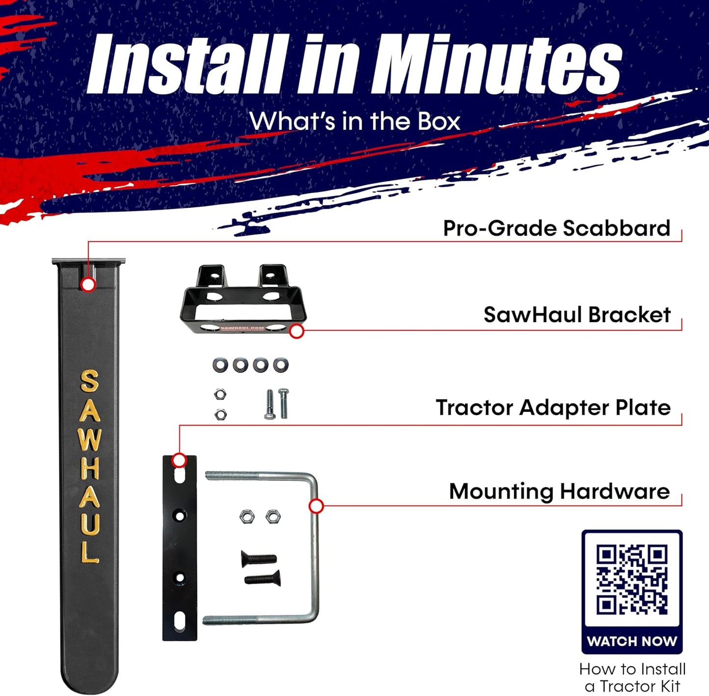 SawHaul Universal Tractor Chainsaw Holder - Made in Kansas USA - Fixed Mount Chainsaw Carrier (36" Yellow) Compatible w/All Brands