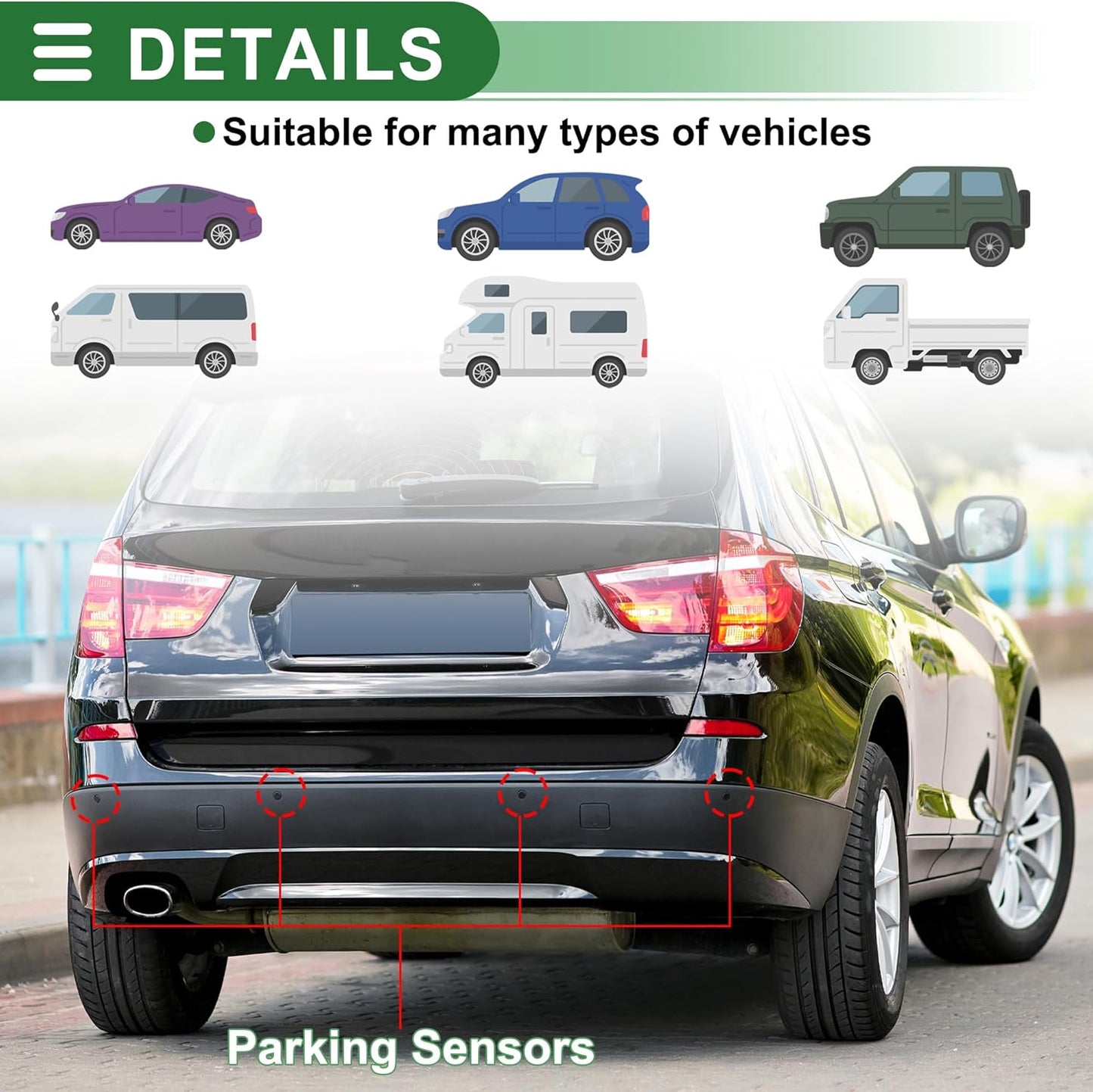 Motoforti Auto Vehicle Reverse Backup Radar System Reverse Parking Sensors Sound Warning Alarm Buzzer Reminder Distance Detection Silver Tone 8 Parking Sensors