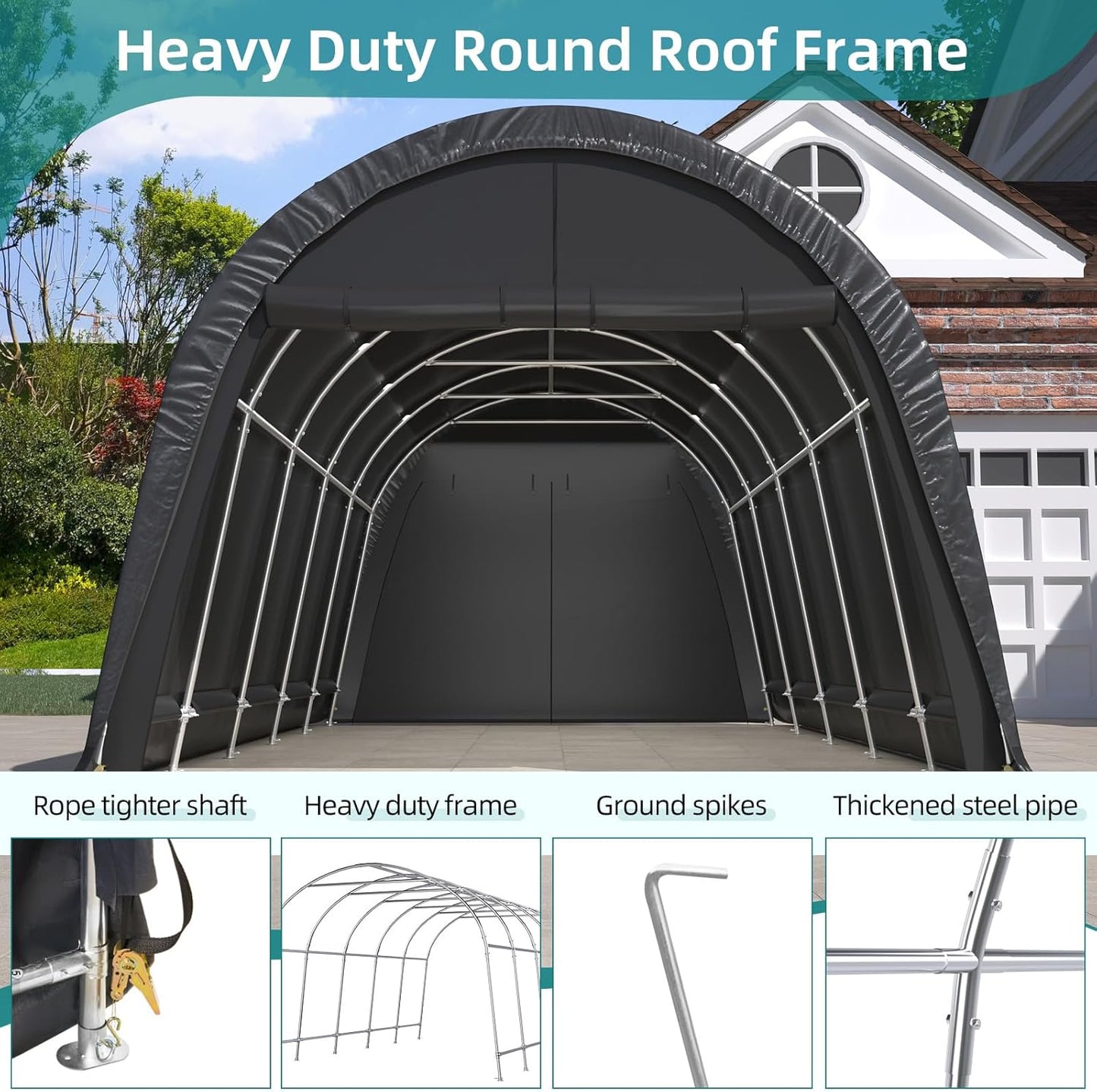 EROMMY Carport 10 x 20 FT Heavy Duty, Portable Garage with All-Steel Metal Frame and Round Style Roof, Anti-Snow Car Canopy Outdoor Storage Shelter for Car, Truck, Boat