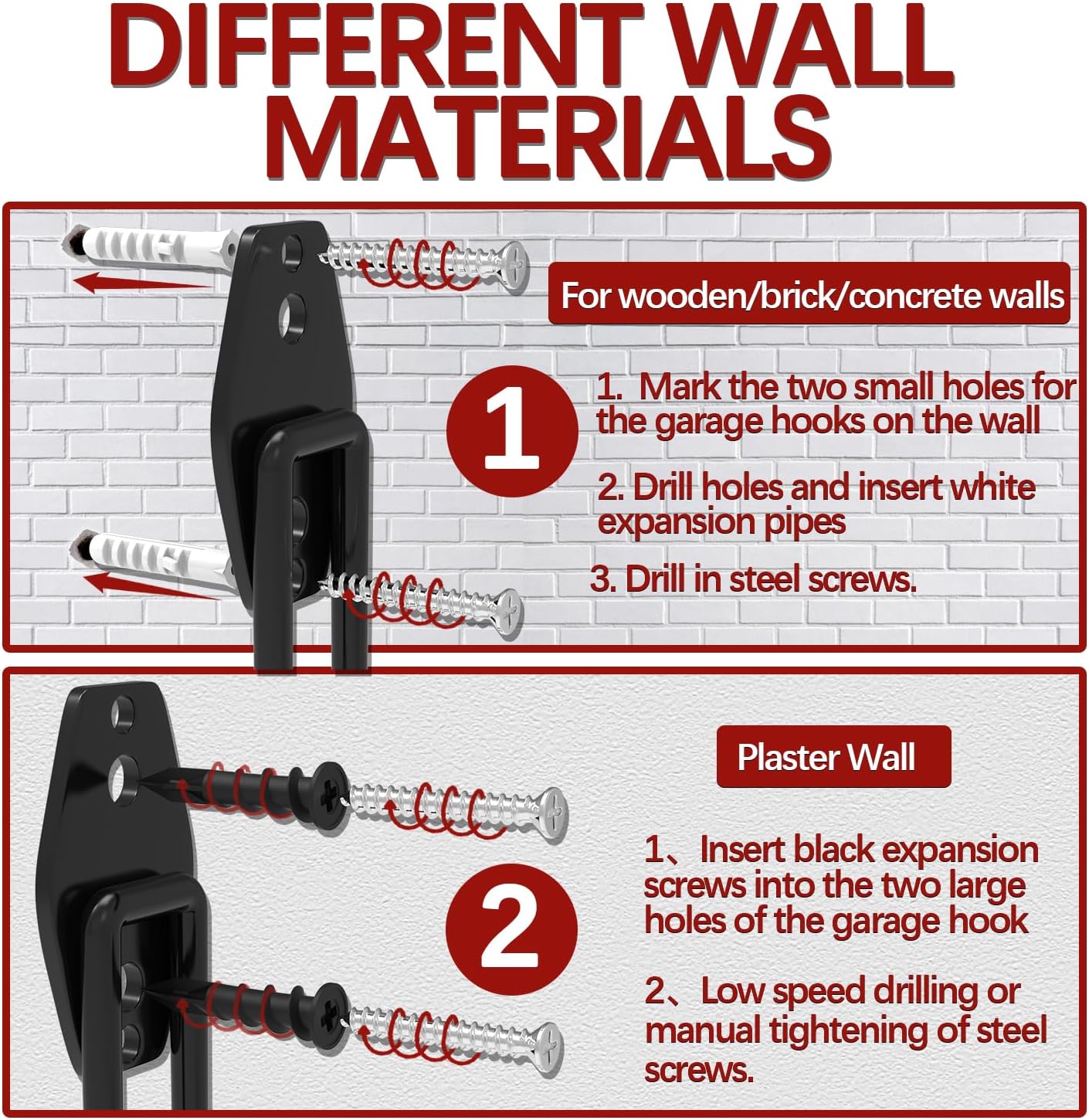 3-H Garden Hose Holder Wall Mount 4 Pack,Solid Steel Hose Hanger,Water Hose Holders for Outside,Perfect for Hanging Outdoor Air Hose,Ropes,Pipes,Garden Tools,Ladders,Bikes,Bulk Items(Red)