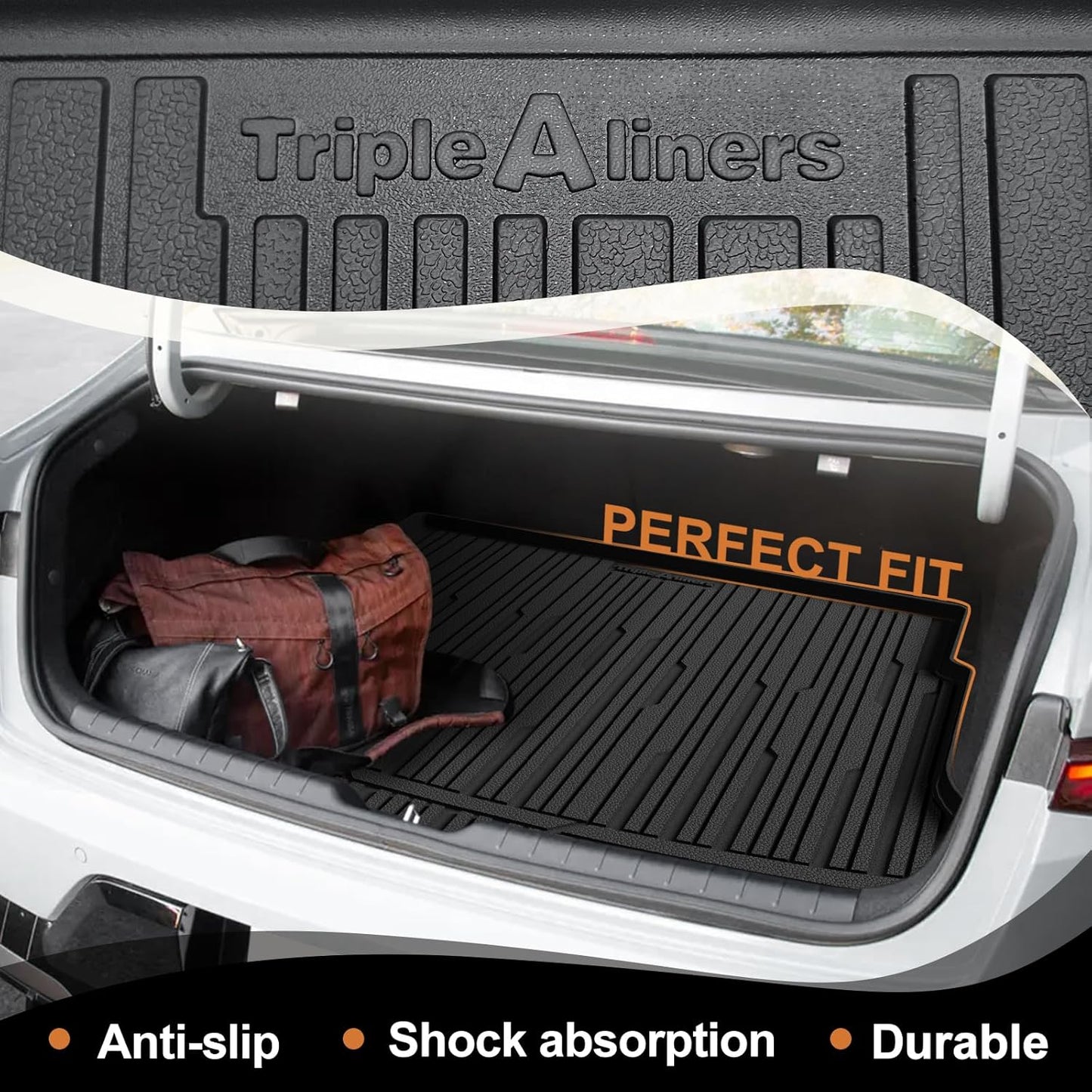 TripleAliners All Weather Trunk Mat Compatible with 2024-2025 KIA K4 Sedan Accessories Cargo Mat Custom Fit TPE Full Coverage Protection Odorless Waterproof Cargo Liner