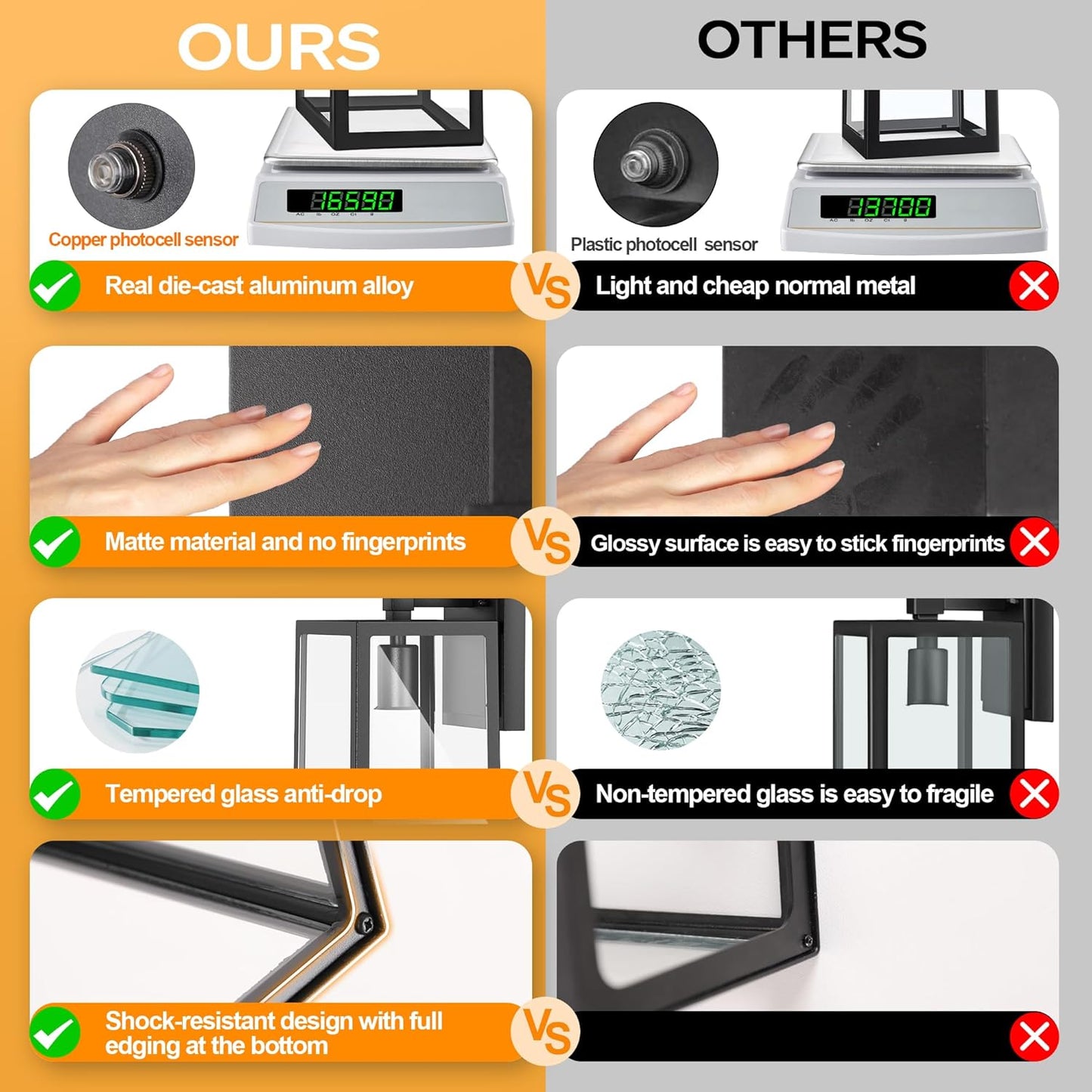 PARTPHONER Dusk to Dawn Outdoor Light Fixtures Wall Mount, Sensor Porch Lights, Anti-Rust Exterior Wall Sconce Lighting Lamp, Waterproof Wall Lantern for Doorway, Garage, 2-Pack