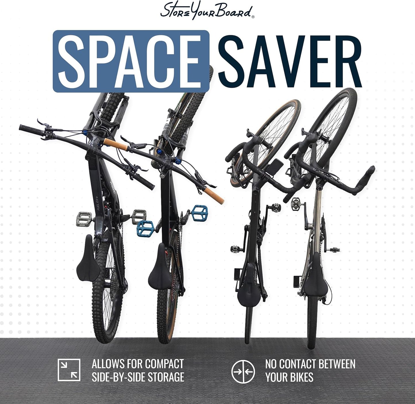 StoreYourBoard SwivelStow Mountain Bike Storage – Heavy Duty Bike Hanger, No-Lift Bike Wall Mount for Garage Bike Storage, MTB and E-Bike, Holds 70 lbs, Patent-Pending