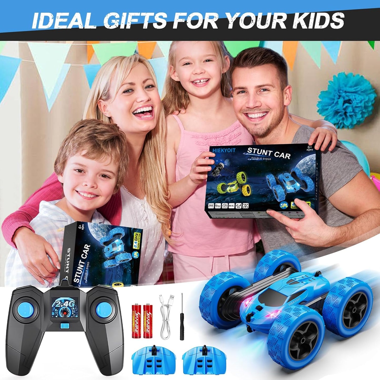 Remote Control Car, RC Cars Toys for 6-12 Year Old Boys, Off Road RC Stunt Car 4WD 360° Rotating Remote Control Cars for Kids, Boys for Birthday, Christmas Blue