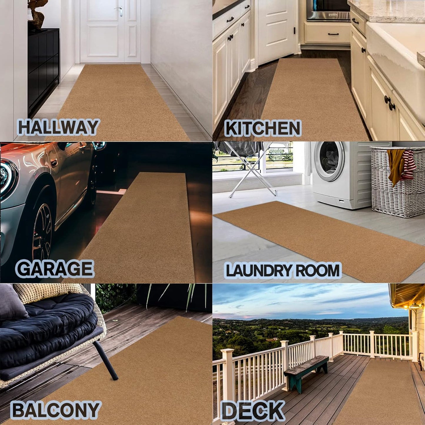 Custom Size Backed Non-Slip Area Rugs Runner, Easy Clean, Waterproof Runner Rugs for Hallway Entryway, Kitchen, Laundry, 3FT x 8FT, Beige