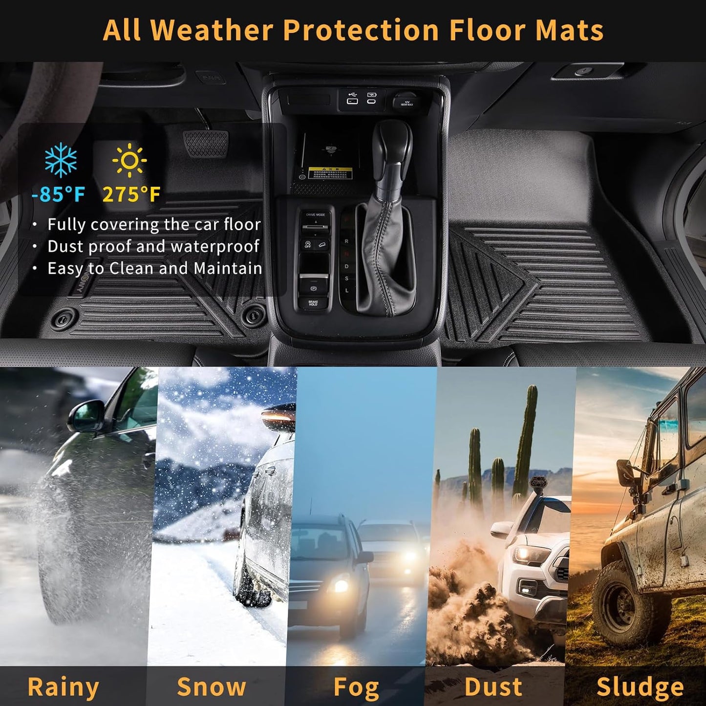 GINOWY-Floor Mats & Cargo Liner for Honda CRV 2023 2024 2025 2026 (Include Hybrid) TPE All Weather 2024 CRV Hybrid Car Mats Non-Slip Trunk Mat 2025 CR-V Floor Liners Waterproof Accessories Mats Black