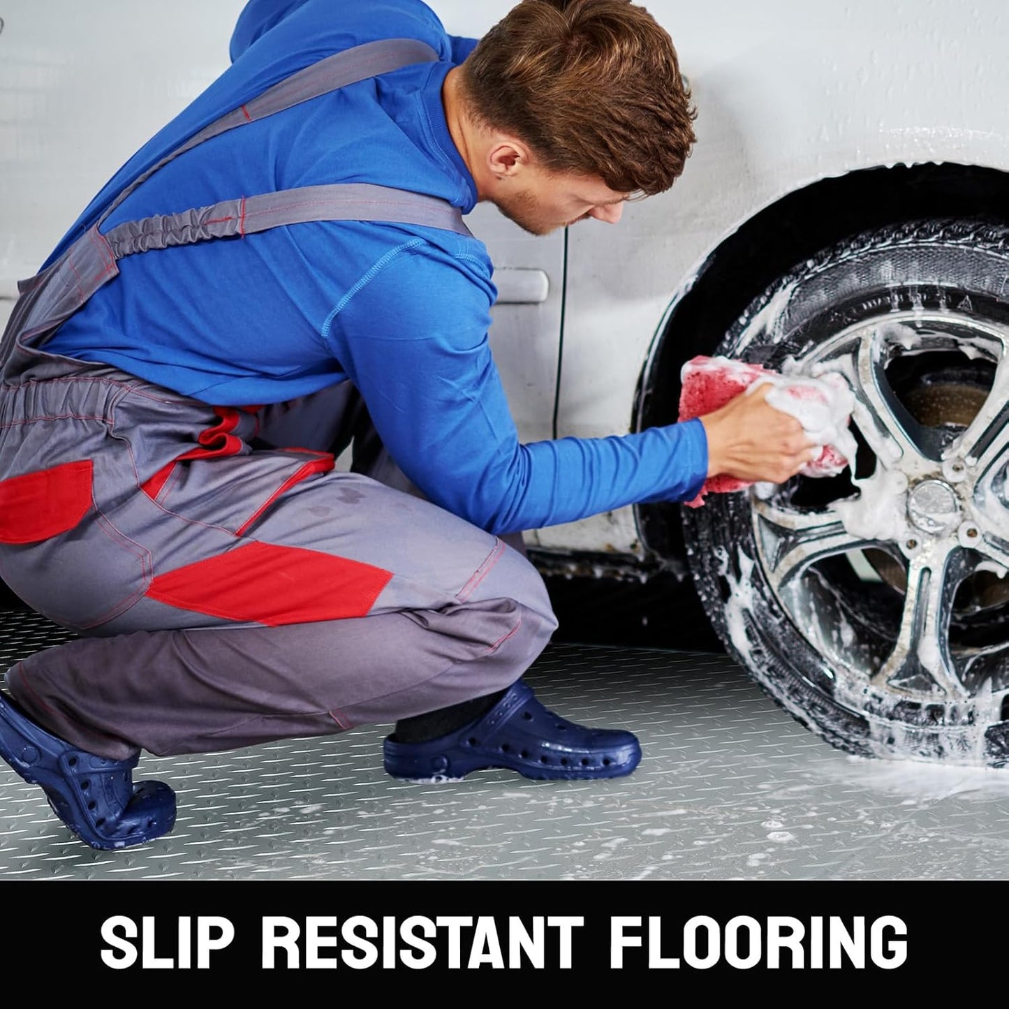 TUFFIOM 4x8 FT Garage Floor Mat, Thickened Diamond Plate PVC Garage Mats Flooring Roll for Under Car, Garage Parking Mats for SUVs, Golf Cart, Sports Car