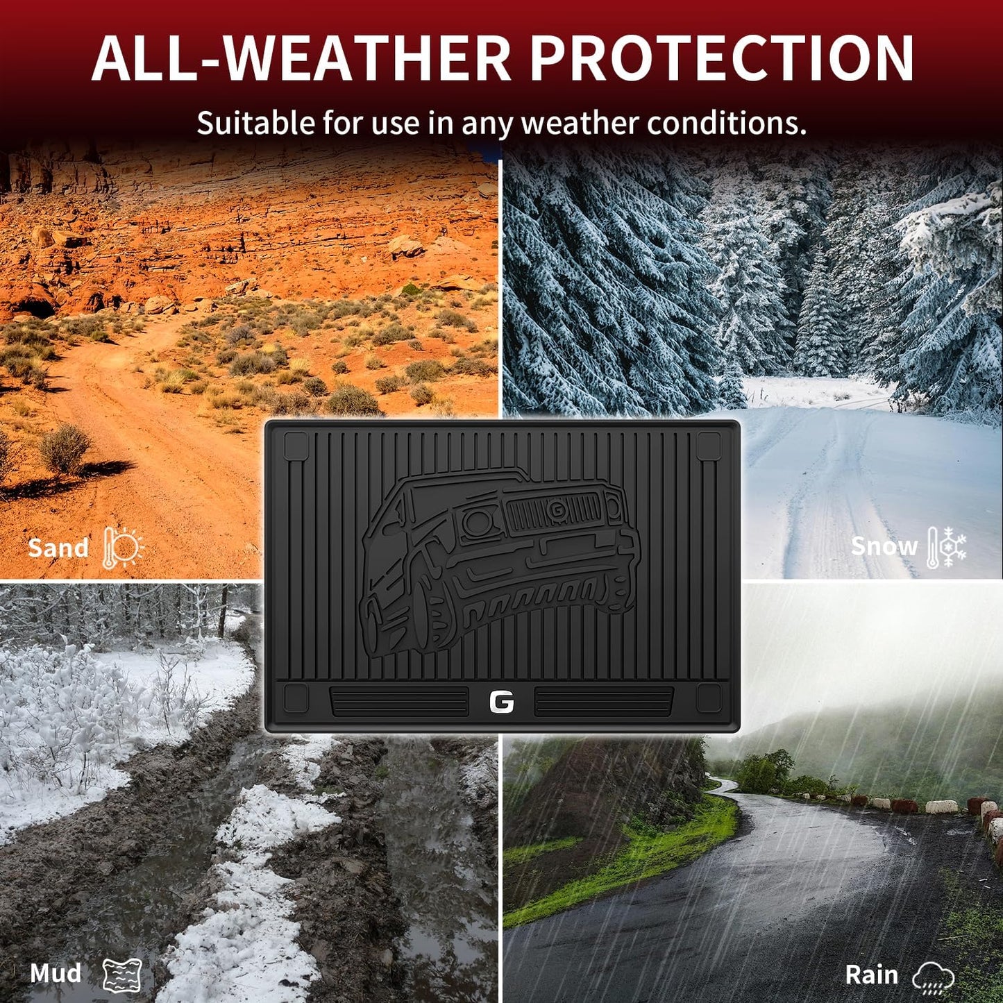 LASFIT Cargo Mats for Mercedes Benz G Class G550 / G580 / G63 AMG SUV 2026 2025 2024 2023 2022 2021 2020 2019, All Weather TPE Custom Fit Cargo Liner for G Class Trunk Mats, Black