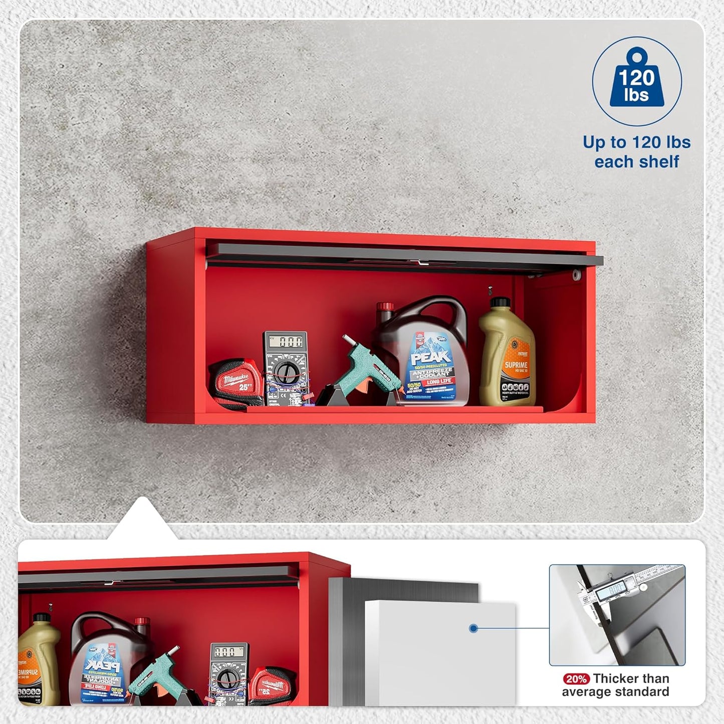 Metal Storage Cabinet Black&Red Wall Cabinets with Locking Door - Wall Mounted Storage Cabinet for Garage Warehouse Home Office - Assembly Required