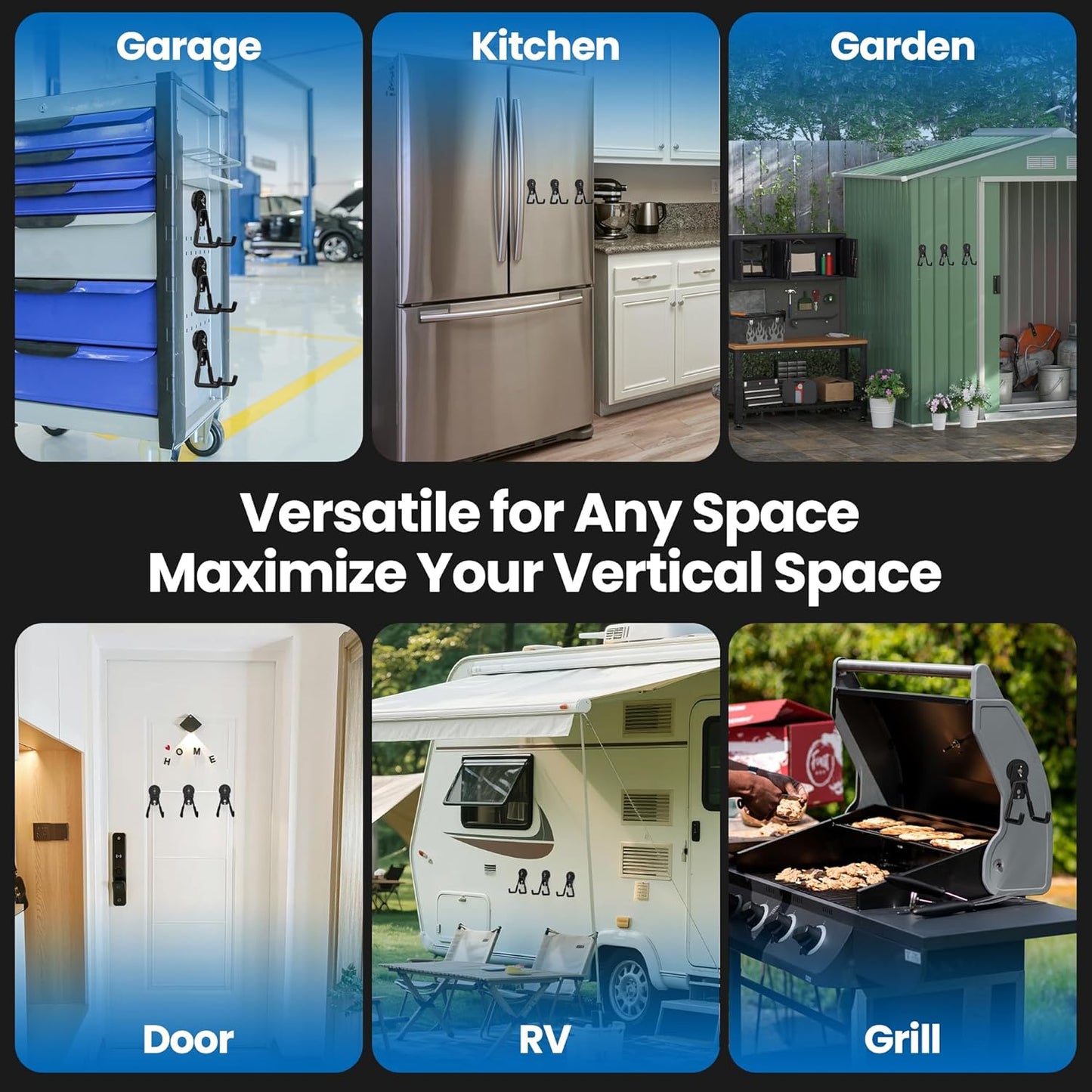 Large Heavy Duty Magnetic Hook Extra Strong Magnetic Garage Hooks Big NdFeB Industrial Magnet Hooks Magnetic Utility Storage Holder Organization with Anti-Slip Coating for Hanging Garden Tools 2 Pcs