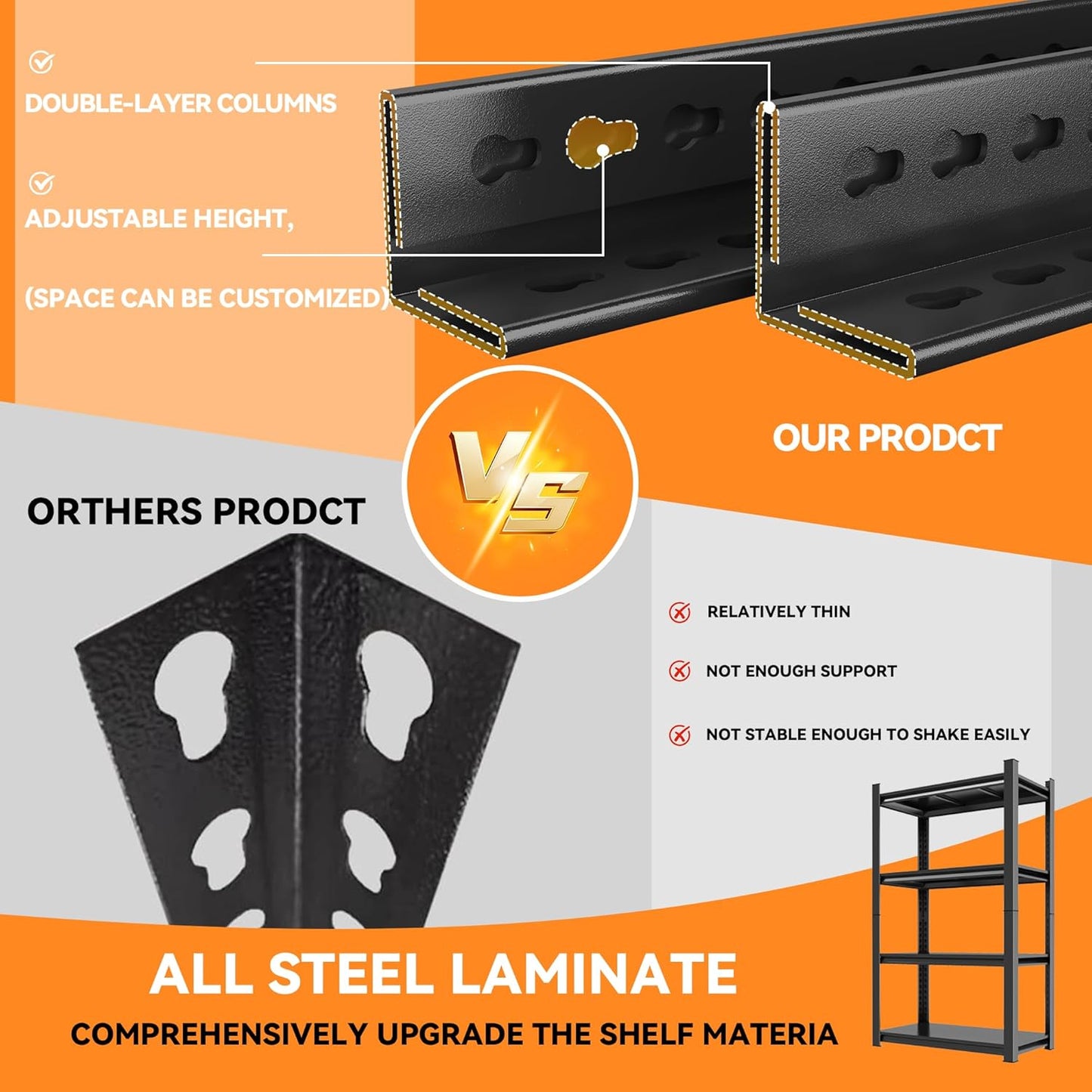 59''H Garage Shelving Heavy Duty Rack, 2400 LBS Large Capacity 4 Tier Adjustable Storage Shelves, Metal Industrial ShelvingUnits for Garage, Basement and Warehouse, 59''H×31.5''W×13.78''D, Black