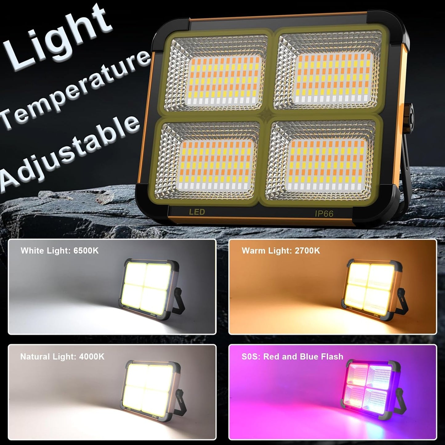 Portable LED Work Solar Light 100W 16500mAh 10000 LM with Stepless Brightness Job Site Battery Rechargeable LED Floor Light for Emergency Worklight for Hurricane (Orange Black)