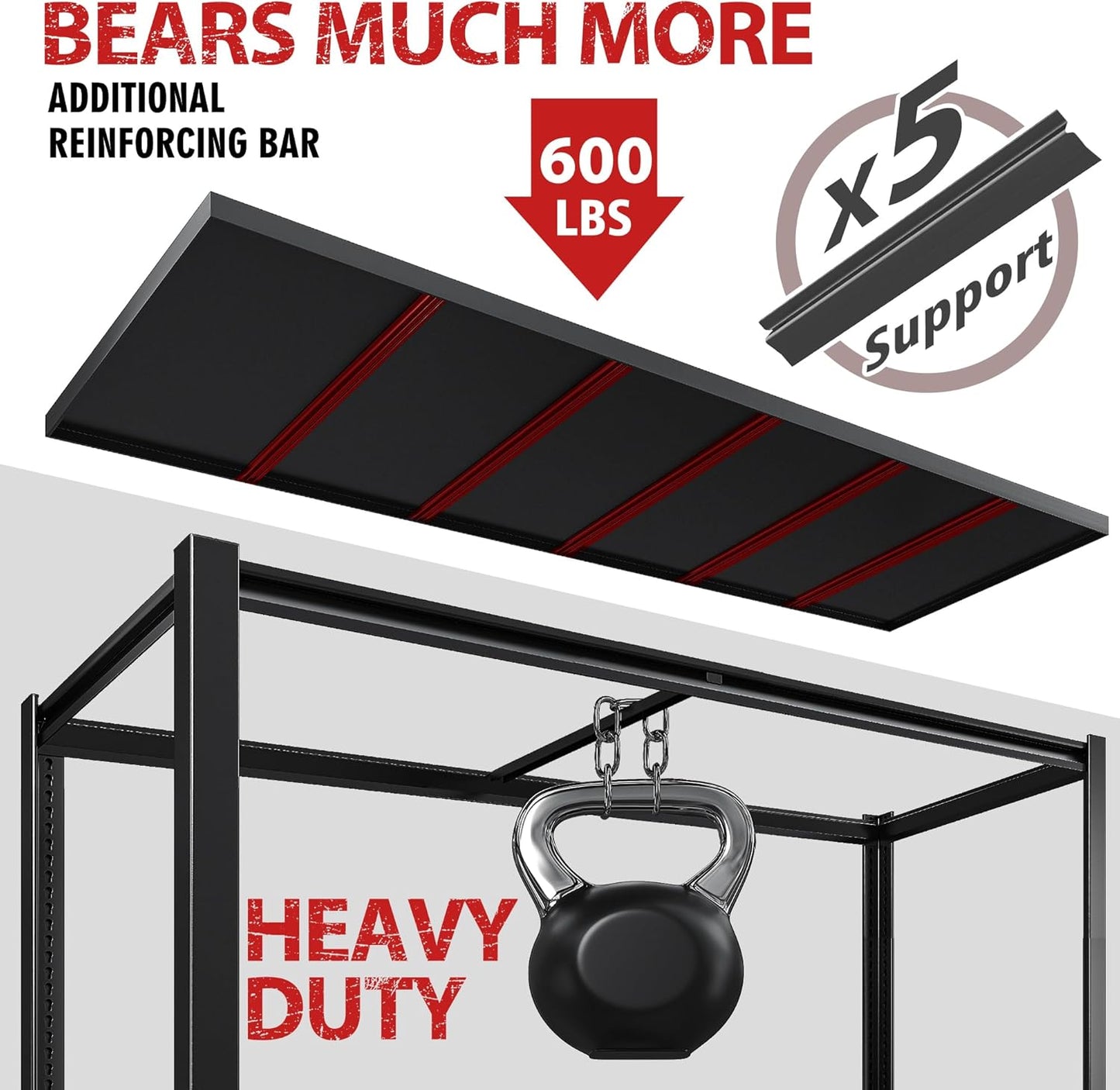 REIBII 78" H Garage Shelving, Storage Shelves Heavy Duty Load 3000LBS, Adjustable Heavy Duty Shelving, 5 Tier Metal Shelving Unit for Storage Rack, Basement, 55" W x 26" D x 78" H, Black