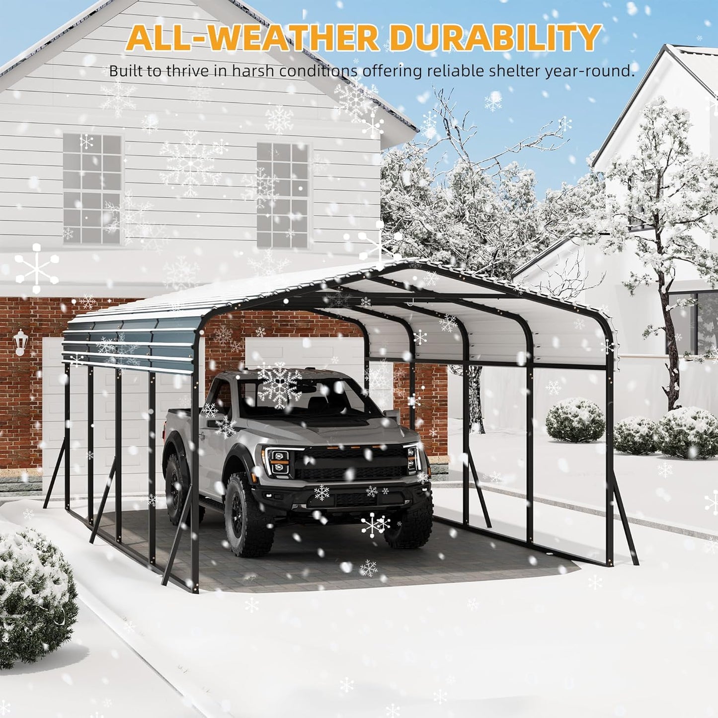 12' x 20' Heavy Duty Metal Carport with Galvanized Steel Roof, Metal Roof Carport with Enhanced Base, Tall Metal Carport Kits Garage for Tractors, Pickup, Boat, Car