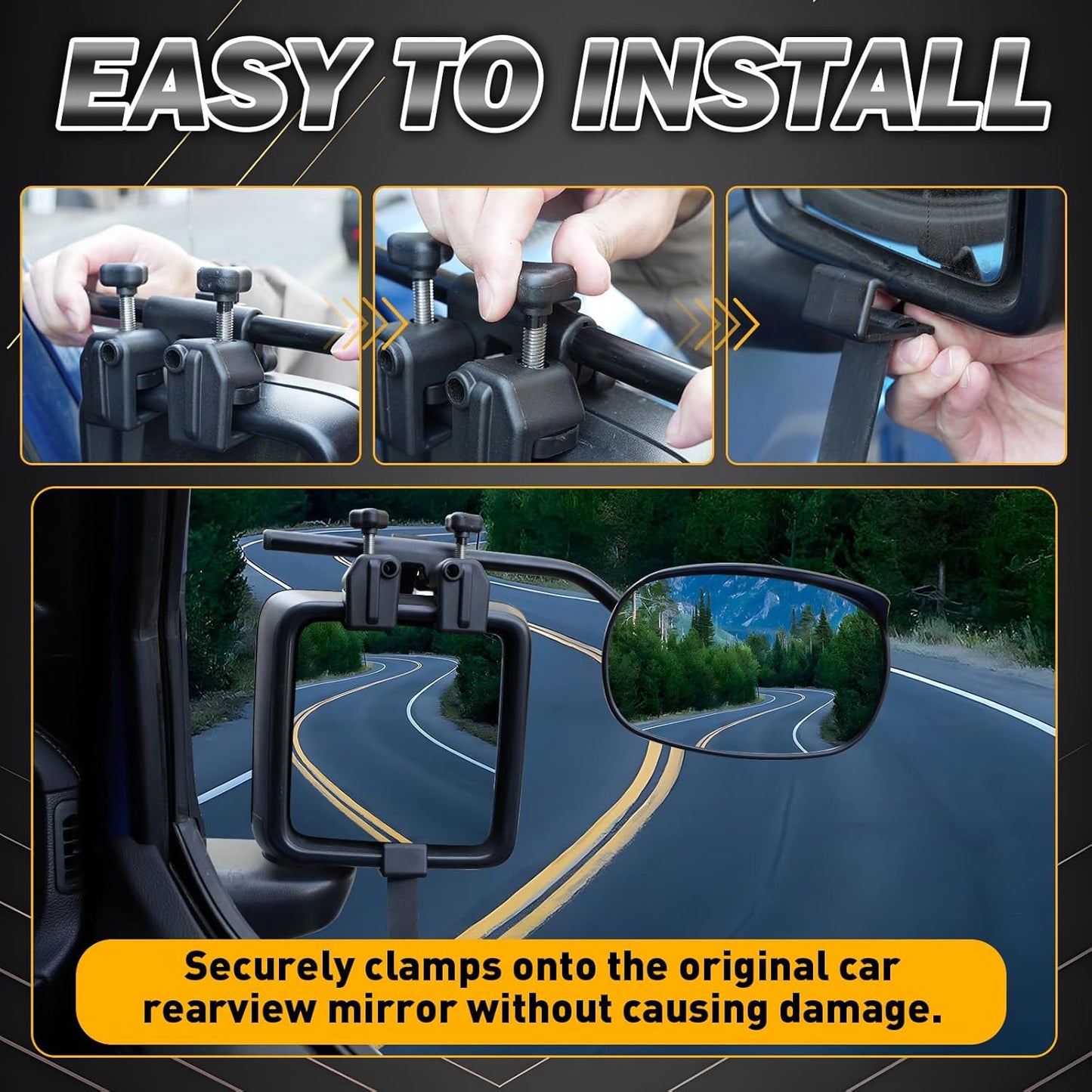 Universal Clip on Towing Mirrors Extensions for Towing, Side Mirror Extenders for Towing with RainProof, Convex Rearview Mirror, Tow Mirrors for Car Truck Trailer RV SUV, 2 Pack