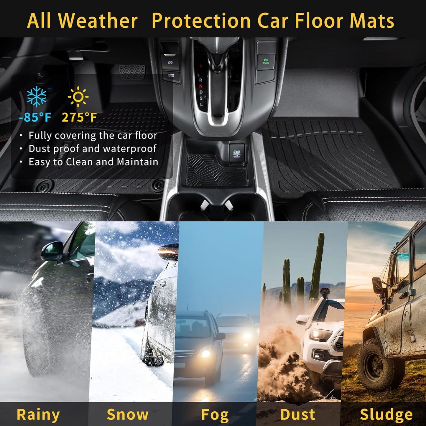 GINOWY-Floor Mats & Cargo Liner for Honda HRV & HR-V Hybrid 2023-2025 2026, TPE All Weather 2025 HRV Car Mats, Waterproof Anti-Slip HRV 2024 Trunk Mat, HRV Floor Liners Accessories Black