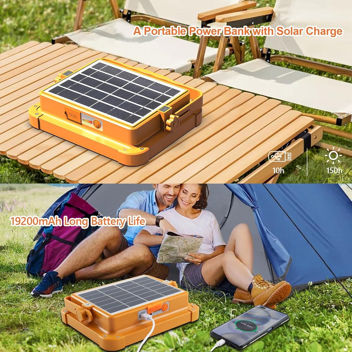 Portable LED Work Solar Light 100W 16500mAh 10000 LM with Stepless Brightness Job Site Battery Rechargeable LED Floor Light for Emergency Worklight for Hurricane (Orange(Remote))