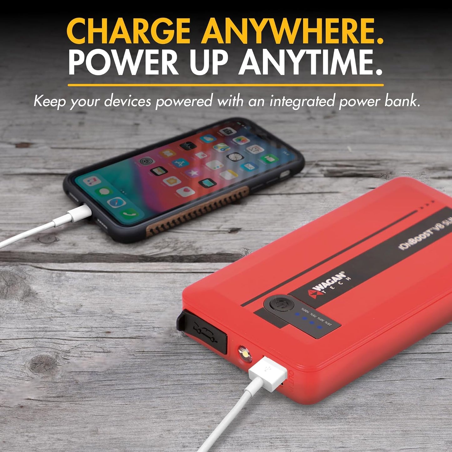 Wagan EL7601 iOnBoost V8 Slim Jump Starter 1200A Peak 12V Portable Lithium Car Battery Booster for Up to 4.0L V8 Gas or 2.0L Diesel 12V Jump Pack with USB Power Bank and LED Light