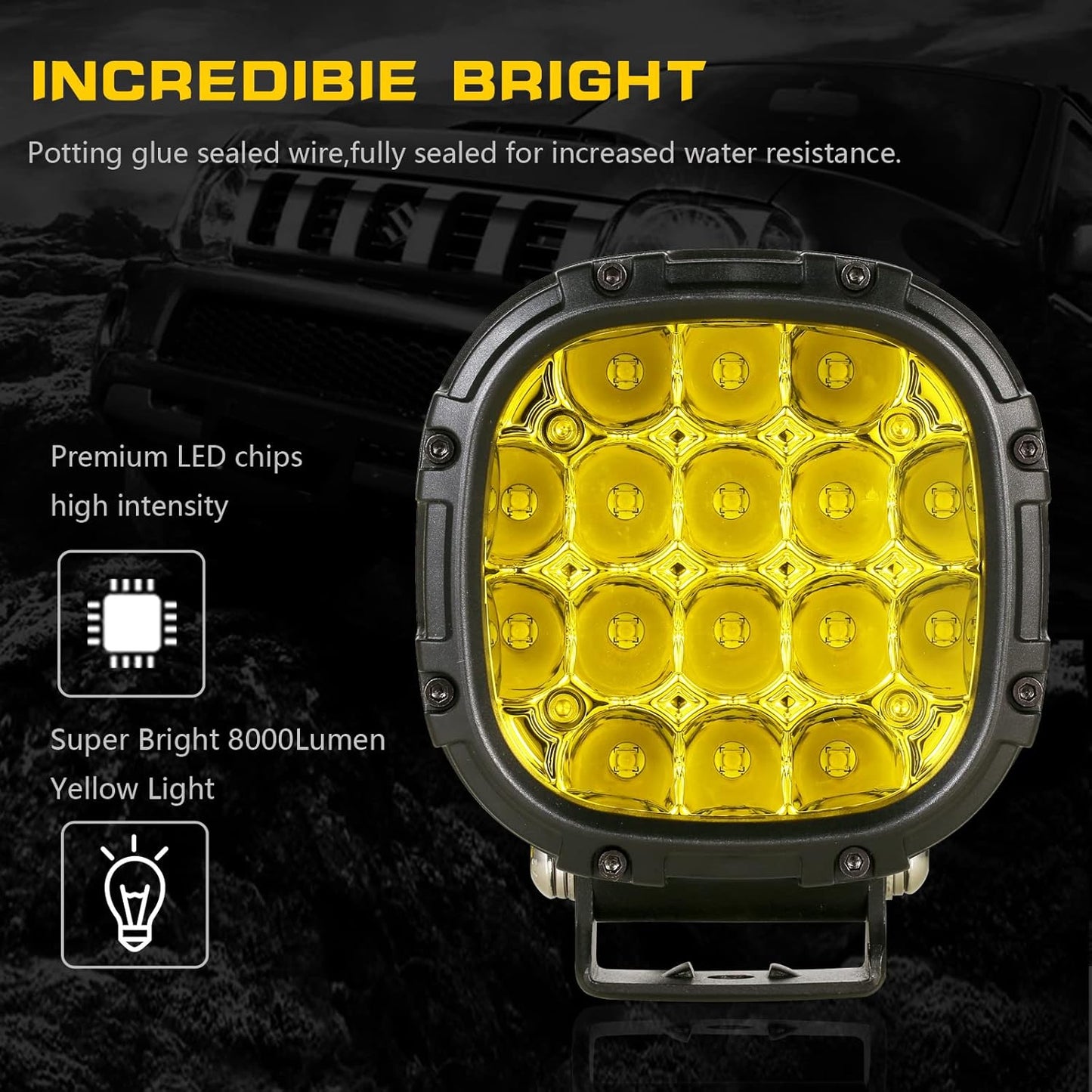 BIGLION.X 4 Inch Pair 160W 18800LM Amber Fog Lights Offroad Pods Super Bright Driving Spot With Wiring Harness IP68 12V 24V for Pickup Trucks SUV ATV UTV