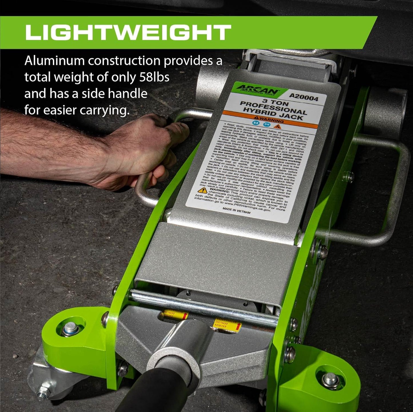 ARCAN Tools 3-Ton (6,000 lbs.) Hybrid Heavy Duty Aluminum and Steel Low Profile Floor Jack with Dual Pistons Reinforced Lifting Arm (A20001)