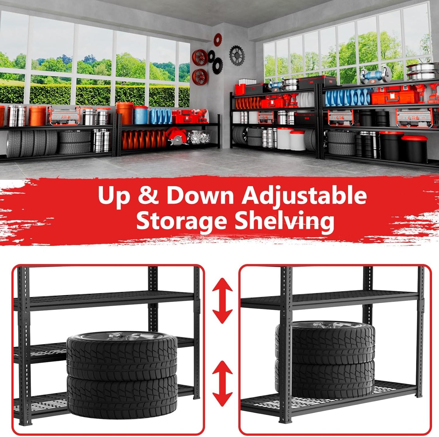 Storage Shelves, Garage Shelving Heavy Duty 1920LBS Capacity, 36"L x 16"W x 60"H Adjustable Metal Shelving Organizer Wire Rack, 4 Tier Utility Shelf Unit for Pantry Closet Warehouse Organization