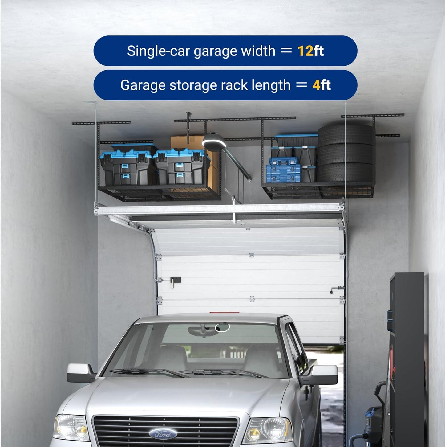 FLEXIMOUNTS 4x4 Overhead Garage Storage Rack, Adjustable Organization System, Heavy-Duty Metal Ceiling Racks, 350lbs Weight Capacity, Black