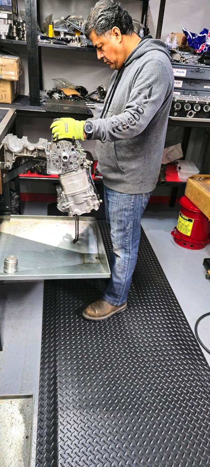 Rhino Mats, American Classic Diamond Anti-Fatigue Mats, Industrial Ergonomic Comfort Standing Mat for Work, Home, Garage, Office, Kitchen or Anywhere (Black 9/16" Thick, 4 FT. x 13 FT.)