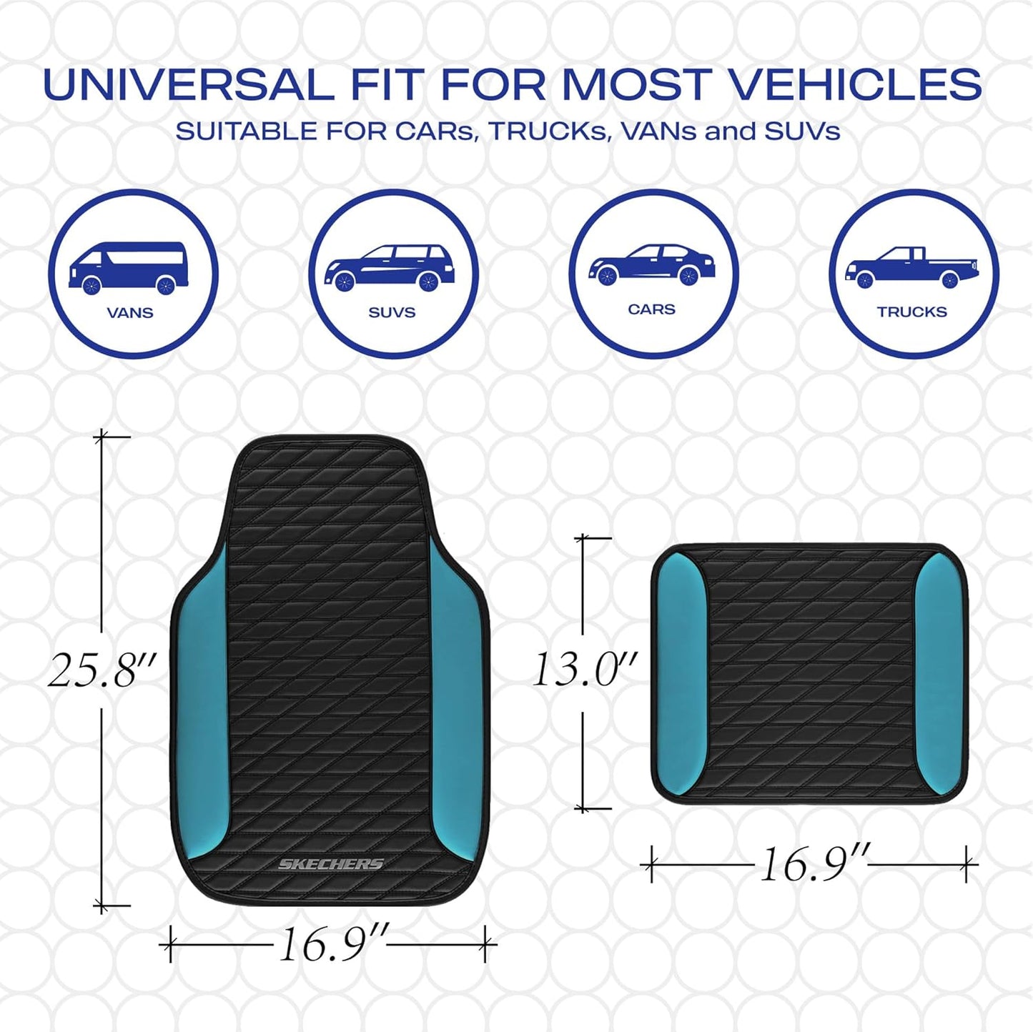 Skechers Leather Car Floor Mats with Anti-Slip Pad, Universal Waterproof Fit Automotive Floor Mats for SUV, Vans, Sedans, Trucks - Full Set 4pcs Blue