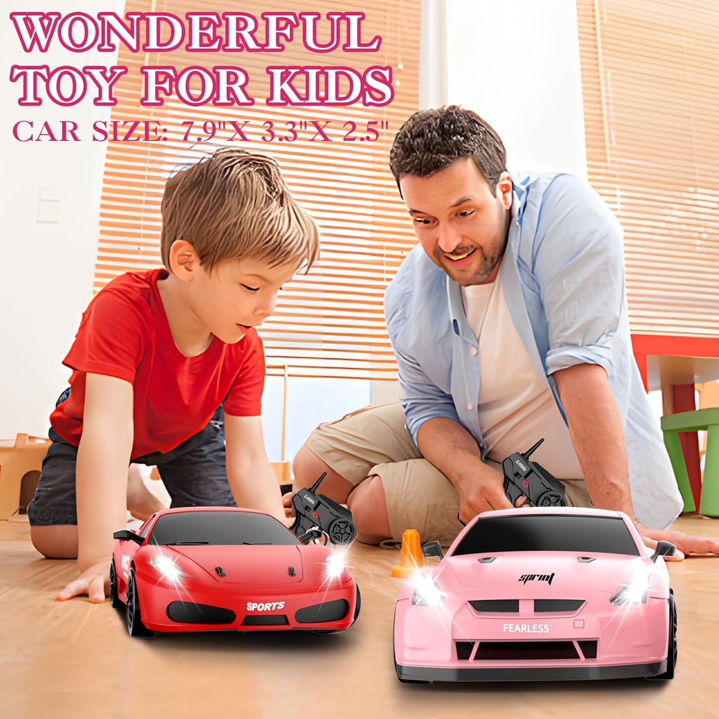 RC Drift Car, 1/24 Pink Remote Control Car for Girls, 2.4GHz 4WD High Speed Drifting RC Cars with LED Light, Two Batteries and Drift Tires, Racing Toy Cars for Kids Adults Girl Boys, Pink