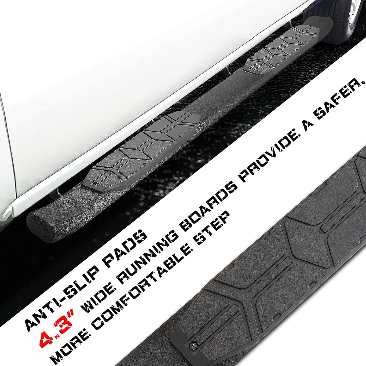 4.3 Inches Oval Tube Bar Running Boards Compatible with 2019-2025 Dodge Ram 1500 Crew Cab New Body Style(Excl. Ram 2500/3500/Classic). Running Boards and Carbon Steel Side Steps Step Bars.
