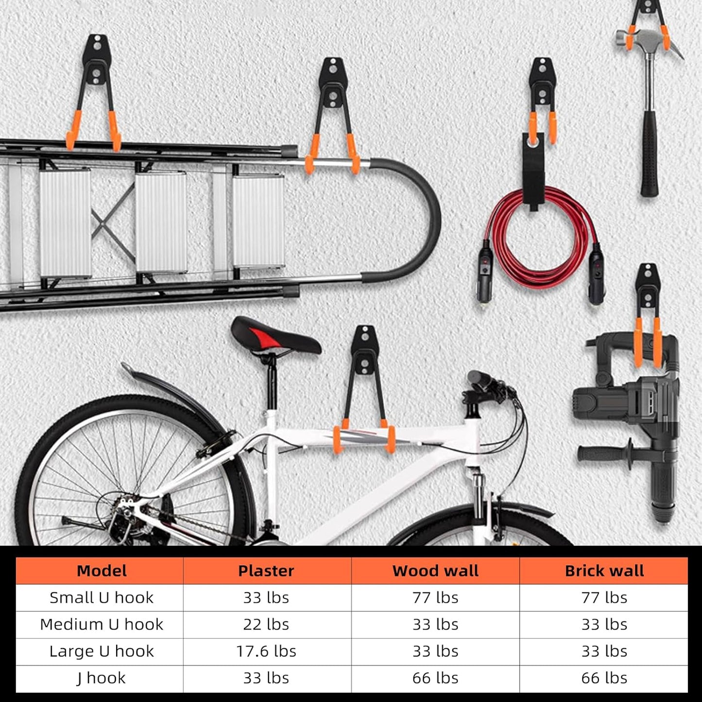 Garage Hooks, 12 Pack Wall Hooks for Hanging Heavy Duty Ladders, Bikes, Tools Ideal for Garage, Garden, Basement Utility Room Storage (Orange)