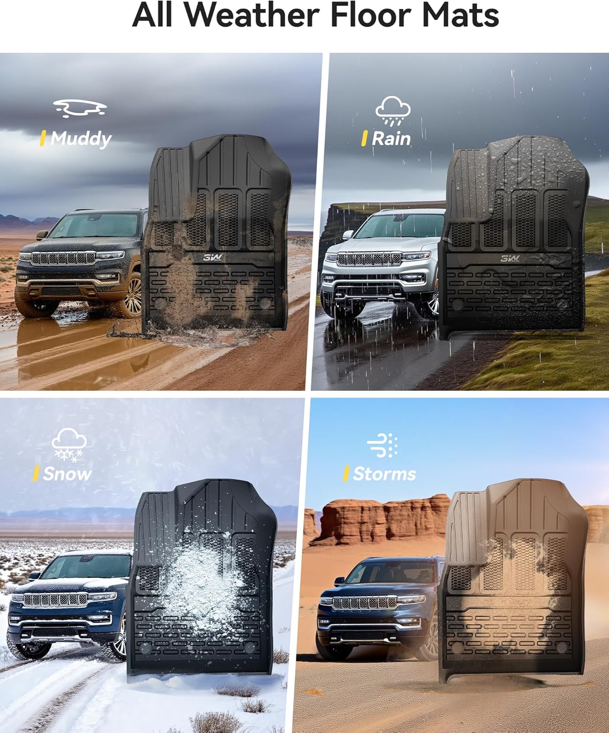 3W Floor Mats & Cargo Liner Fit for Jeep Grand Wagoneer 2022 2023 2024 2025 8 seat (Only Fit Wagoneer 8s), TPE Custom Fit Wagoneer Floor Liner for 1-3 Rows and Trunk Mats Full Set Car Accessories