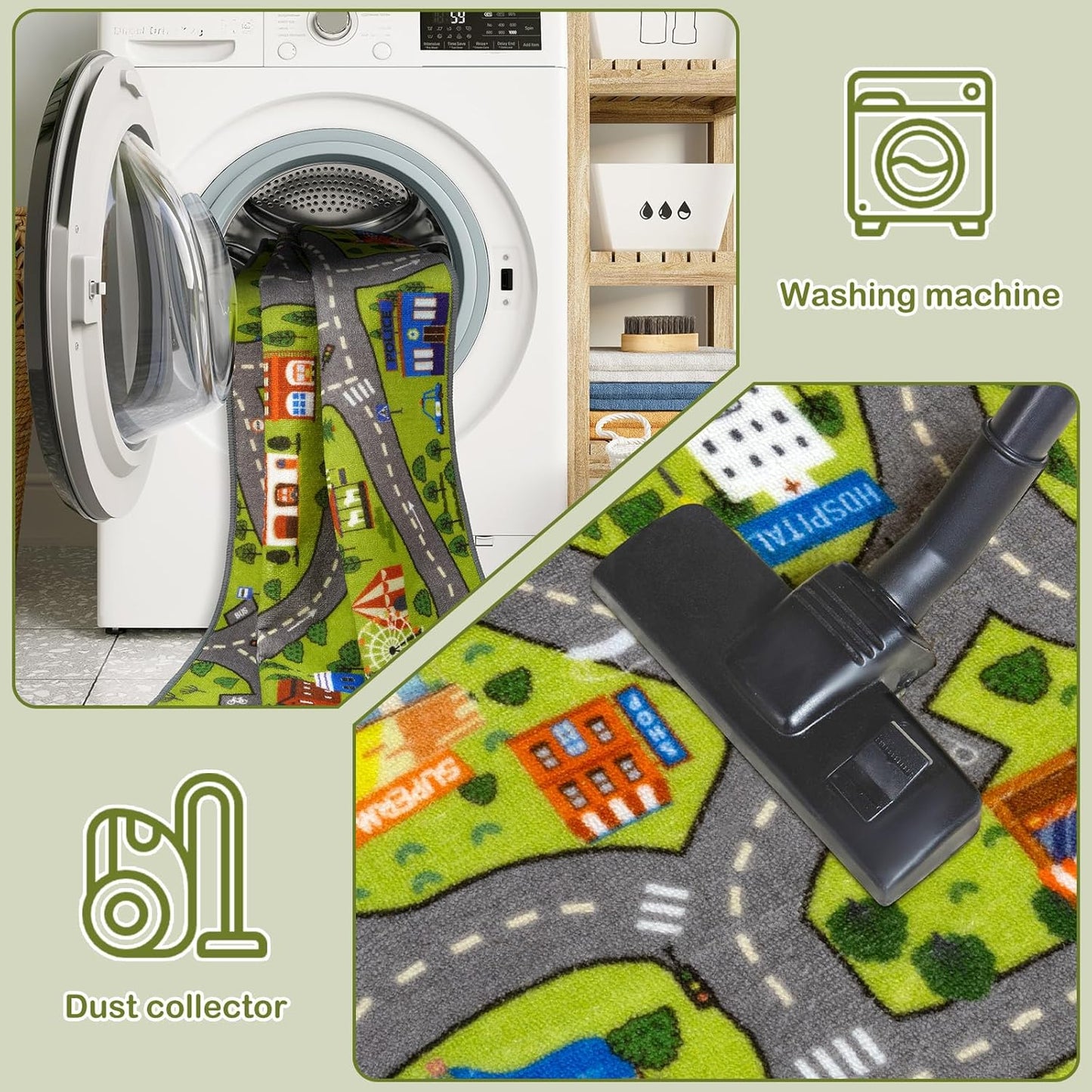 STARUIA Washable Kids Carpet Playmat Rug for Boys Play Room, Baby Fun Learning Car Rug for Kids Toy Cars, Non-Slip City Road Rugs for Kids Room Bedroom Classroom, 79"x39"