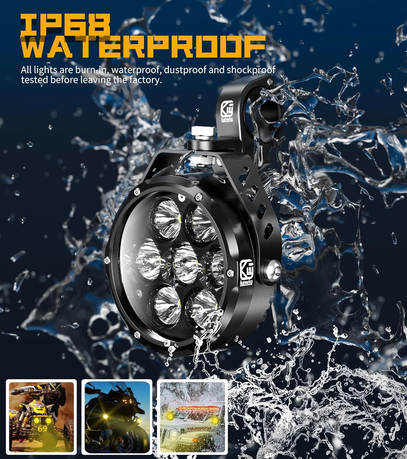 Kewig 4.5 Inch Motorcycle Auxiliary LED Fog Light 90W Amber White Driving Spotlight Kit With Mount Brackets Wire Harness Waterproof Offroad Fit for Motorcycle Jeep Car Truck