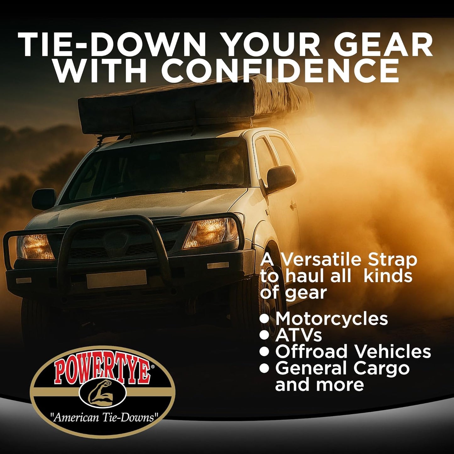 PowerTye 1.5in x 6.5ft Heavy Duty Ratchet Tie-Down Straps with Soft-Tye and Carabiner Hooks - 1,000 lb Working Load Limit / 3,000 lb Breaking Strength - Made in USA - Red/Black Pair