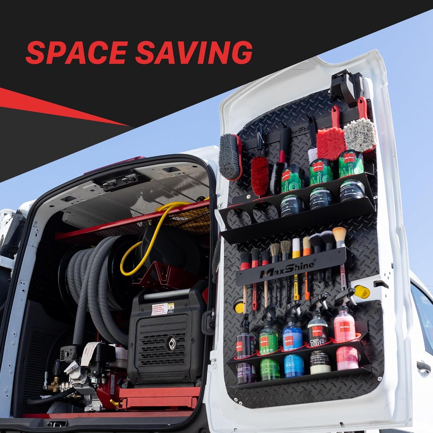 Maxshine Universal 4 Pack Spray Bottle Holder (16oz/34oz) - Holds 7 IK Trigger Sprayers with 3 Small Holes, Sturdy & Lightweight Wall-Mounted Organizer for Detailing Accessories, Easy to Install