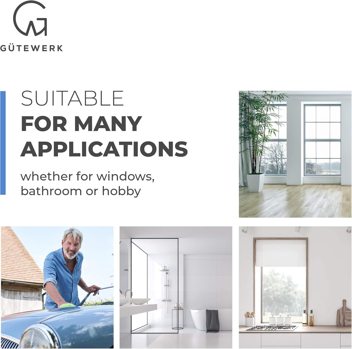 GÜTEWERK Shower Squeegee for Glass Doors, Silicone Window Squeegee, Bathroom and Glass Cleaning - Black - 9 Inch