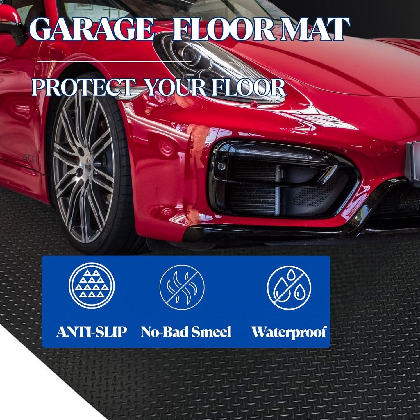 BESEA 4 x 10 FT Garage Floor Mat, Heavy Duty Diamond Plate Rubber Parking Mat – Waterproof, Oil-Resistant, Anti-Slip Flooring Roll for Under Car, Home Garage or Workshop,1/8" Thick