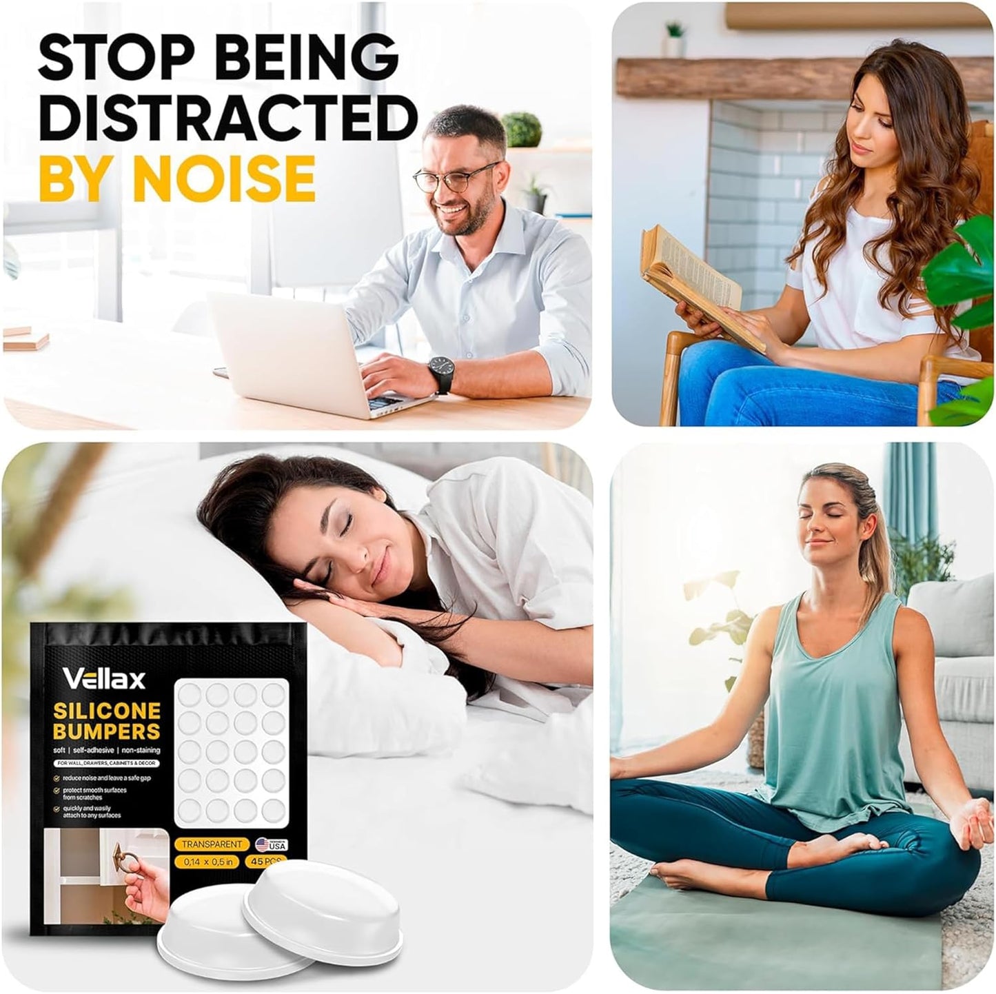 25 Clear Cabinet Door Bumpers - 1/2” Diameter White Self Adhesive Pads, Stoppers, Rubber Bumpers for Drawers, Cupboards, Cutting Boards, Glass Tops, Picture Frames, Kitchen Furniture by Vellax