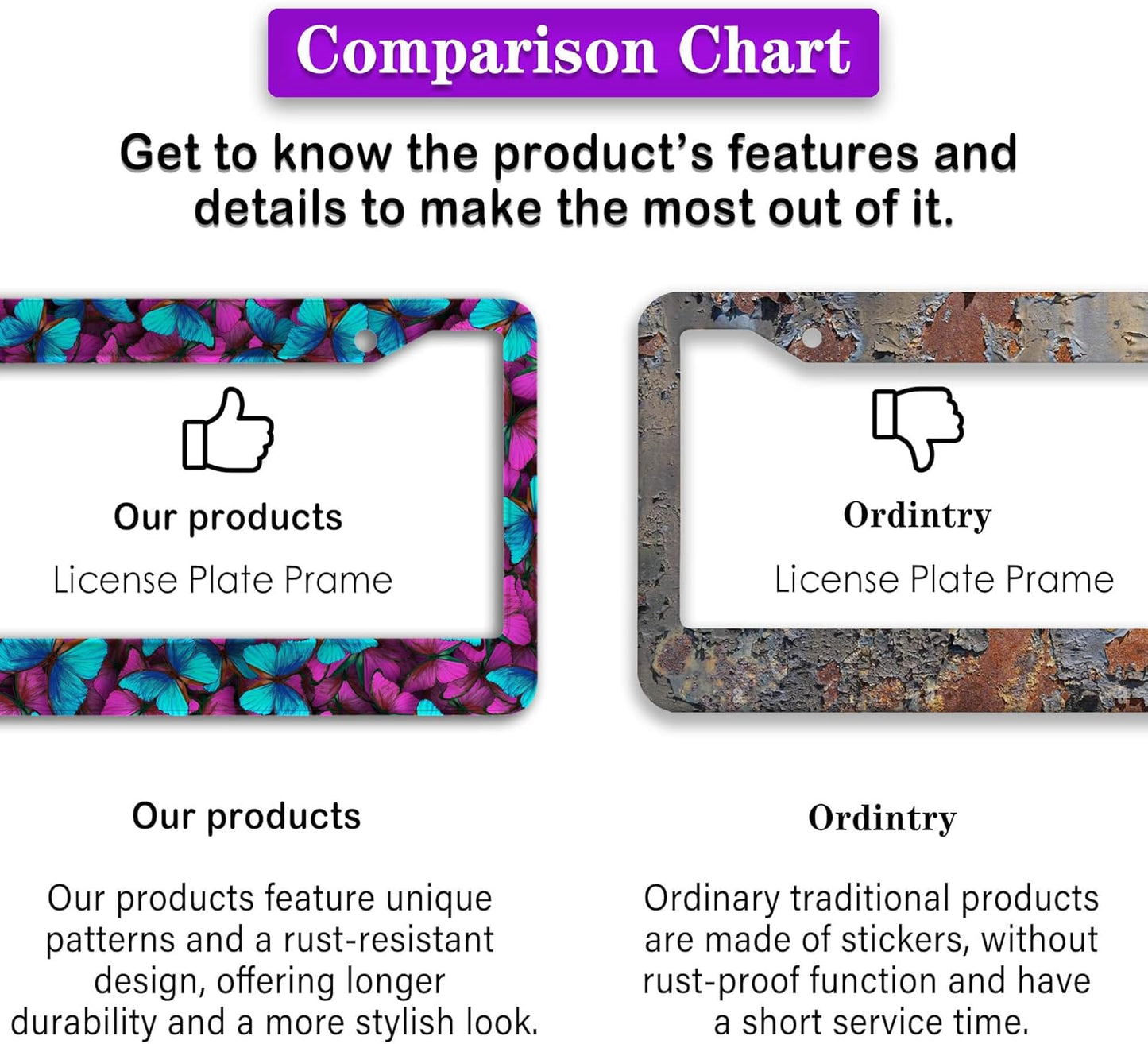 License Plate Frames Multicolor Car Plate Frame for Women Blue Purple Butterfly Women Universal Aluminum Car Accessory 2 Pack with Screw Covers Set