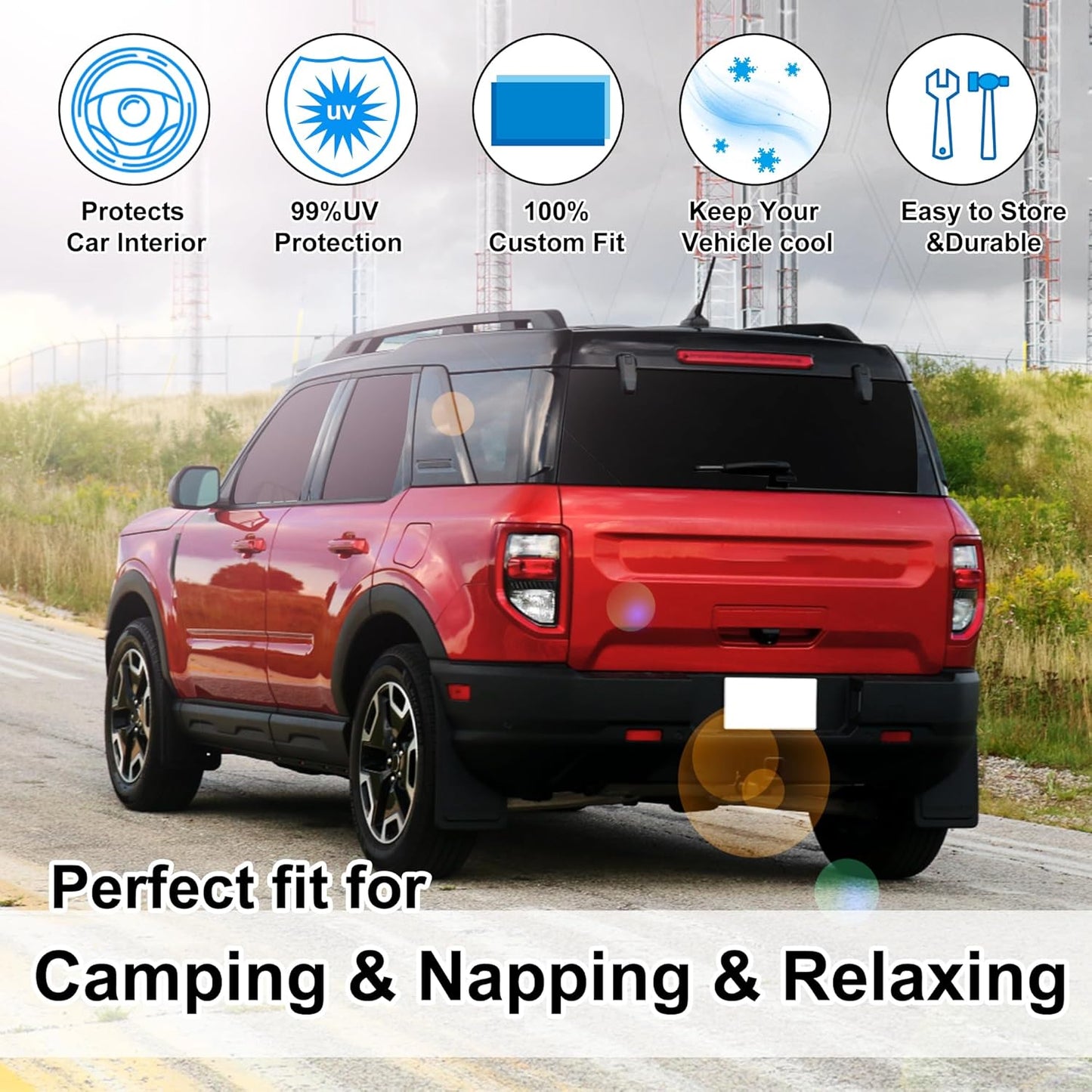 TINGLU Window Shades for Ford Bronco Sport 2021-2024 2025 Accessorie Car Side Full Windows Rear Triangular Windshield Sun Shade Sun UV Rays & Privacy Protection for Camping,Napping,and Relaxing 8PCS