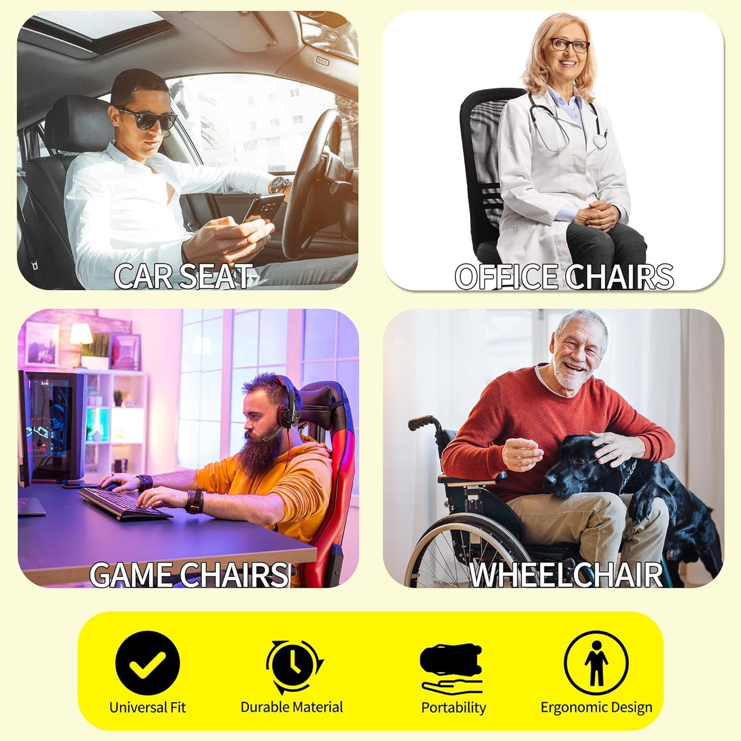 Car Seat Cushion - Comfort Memory Foam Seat Cushion for Car Seat Driver, Tailbone (Coccyx) Pain Relief, Car Seat Cushions for Driving (Black)