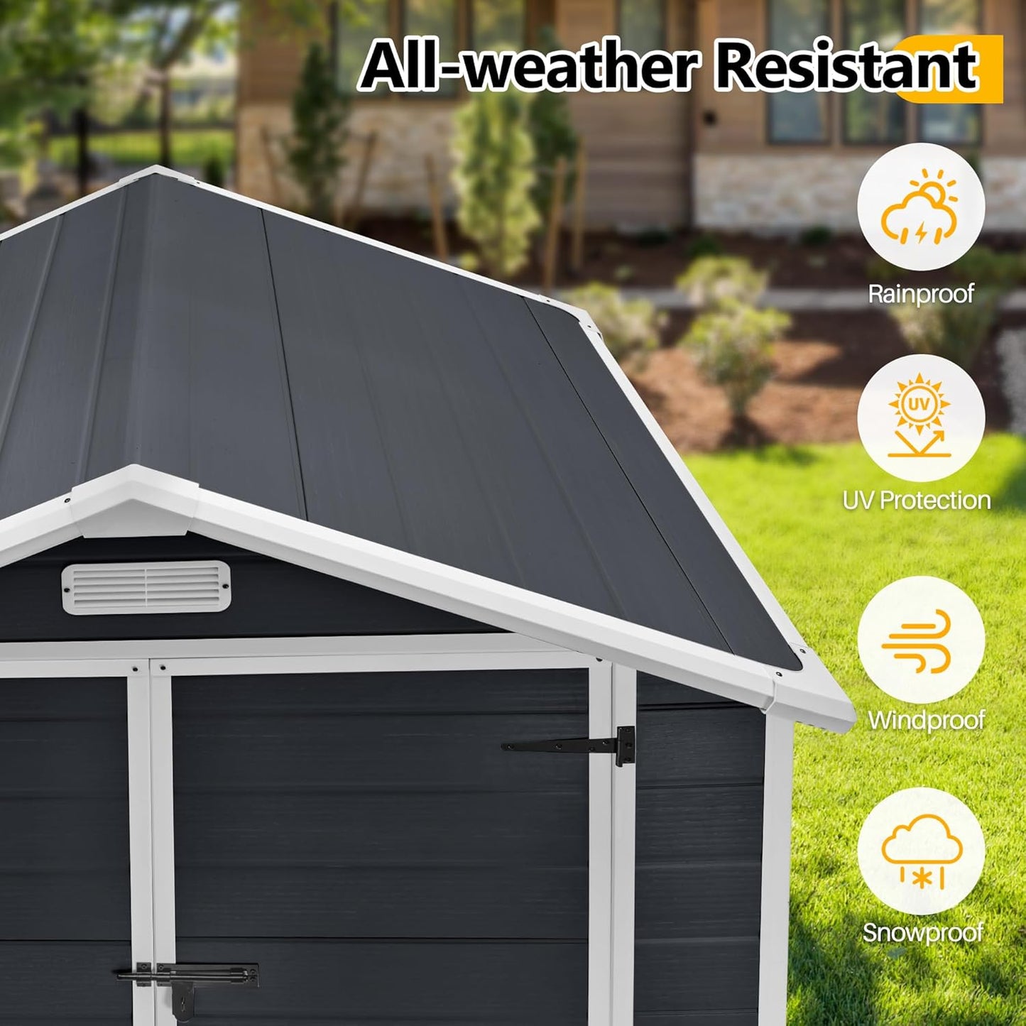 6*4.4 FT Resin Outdoor Storage Shed Plastic Shed with Floor, Reinforced Floor for Patio Furniture, Gardening Tools, Lawn Mower, Plastic Garden Shed with Lockable Door for Backyard (Charcoal)