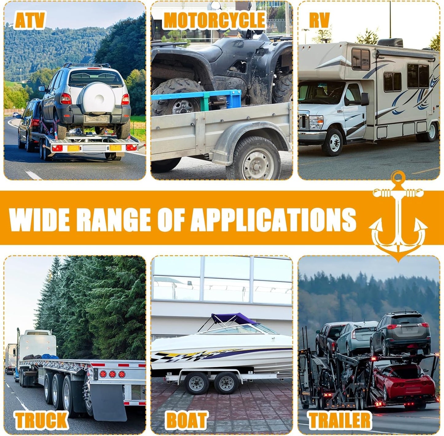 8Pack 2" X 10 ft Tow Truck Straps Lasso Wheel Lift Straps Lasso Tow Strap with D Ring 11, 000 Lbs Break Strength Auto Tie Down Auto Hauler for Trailer Truck Tie(Yellow)